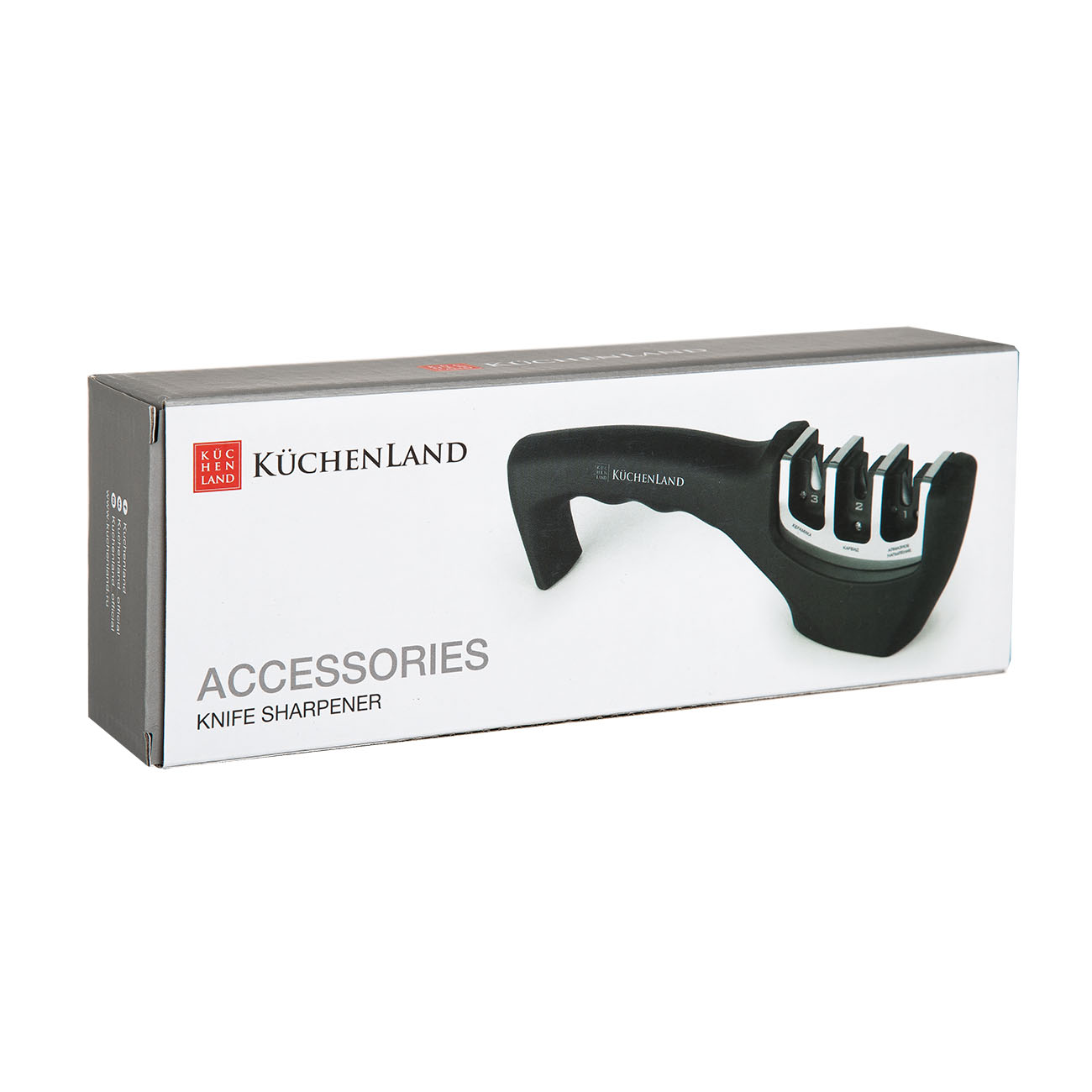 Точило для ножей, 20 см, три этапа заточки, пластик/сталь, черное, Accessories, image-1