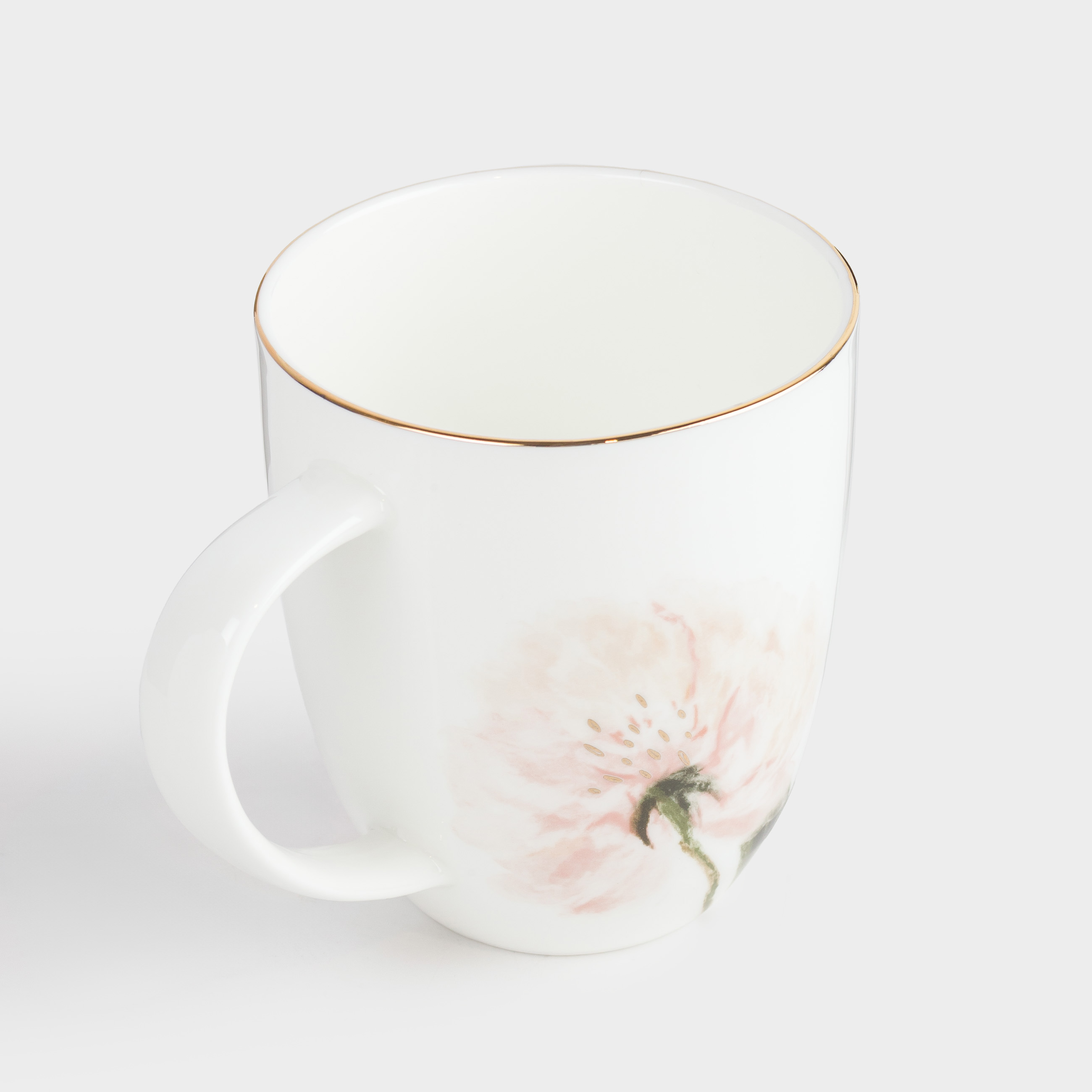 Кружка, 420 мл, фарфор F, белая, с золотистым кантом, Кролик и цветок, Peony gold, image-0