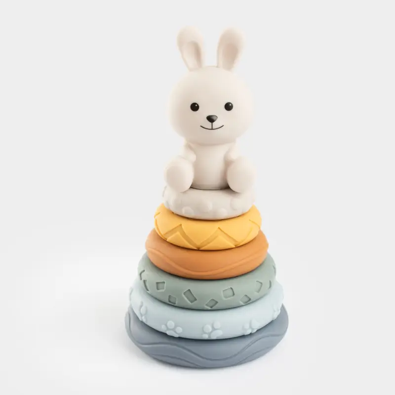 Игрушка развивающая, 19 см, 7 пр, ПВХ, цветная, Пирамидка зайка, Kiddy ,image-0