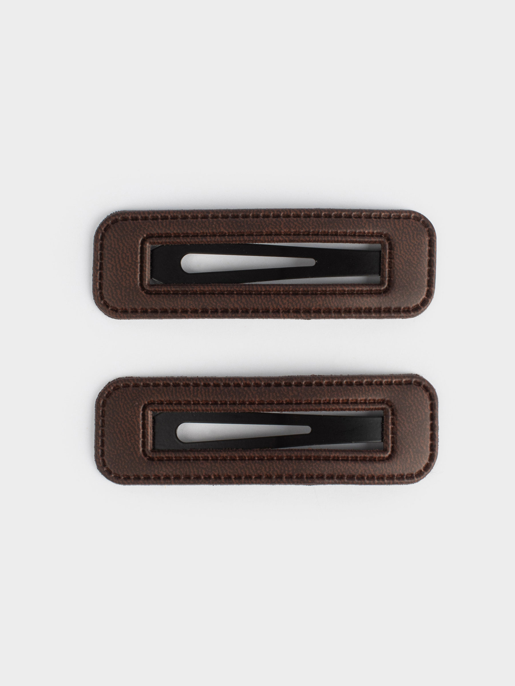Заколка для волос, 7 см, 2 шт, полиуретан/металл, коричневая, Геометрия, Basic Leather, image-0