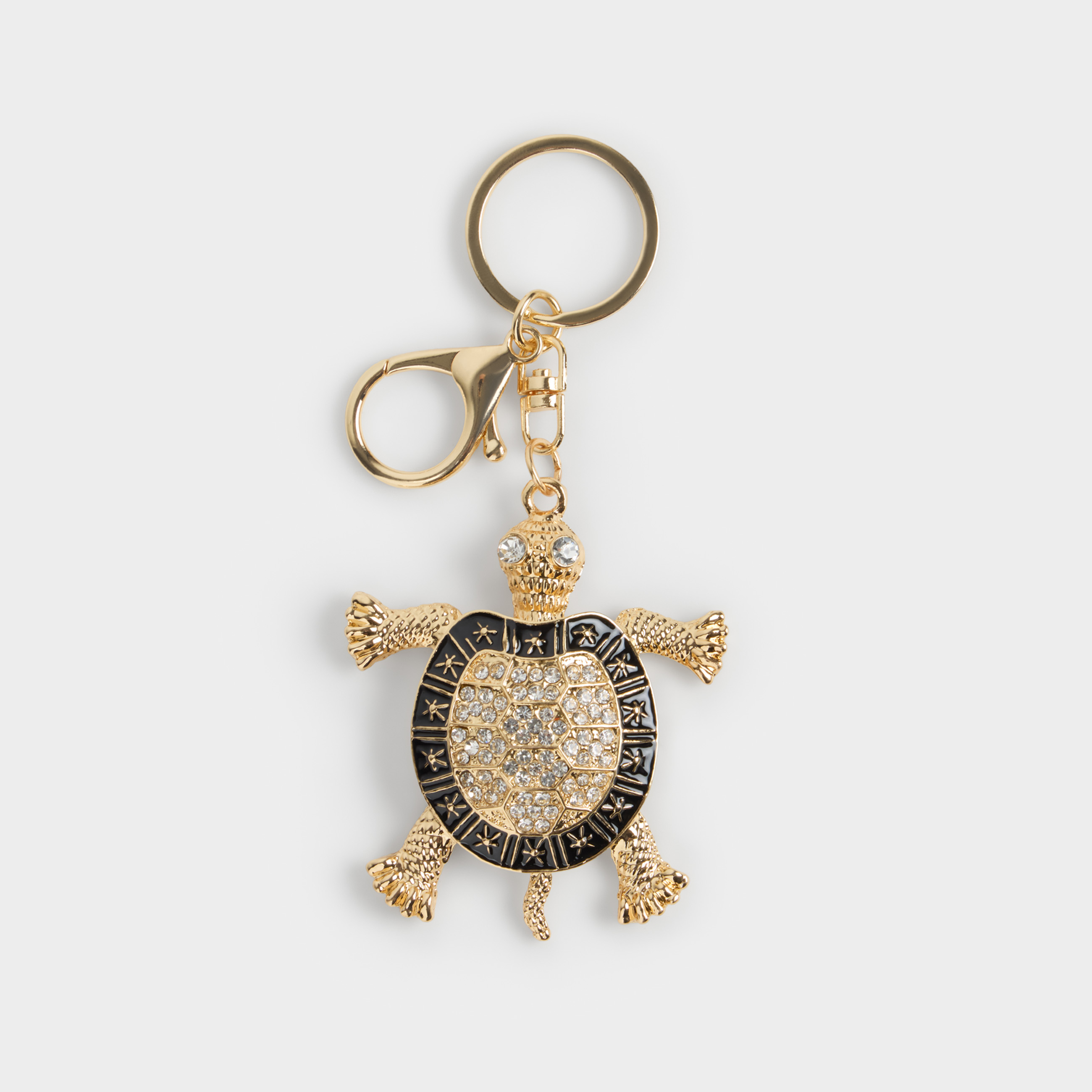 Салпыншақ, 13 см, металл/страздар, алтын-қара, Тасбақа, Keychain crystal
