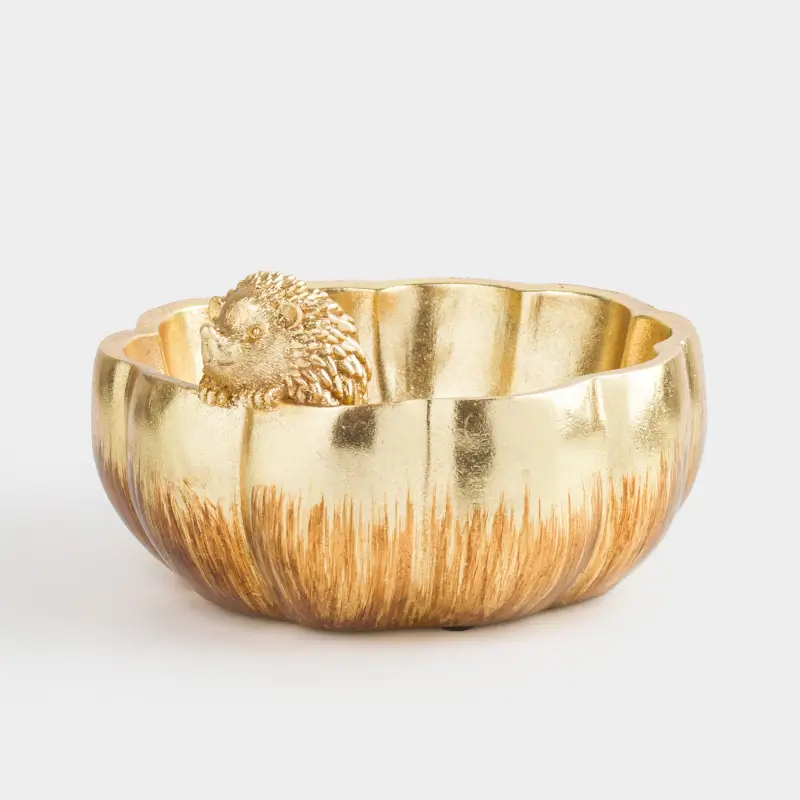 Конфетница, 21х13 см, полирезин, золотистая, Ежик на тыкве, Golden forest