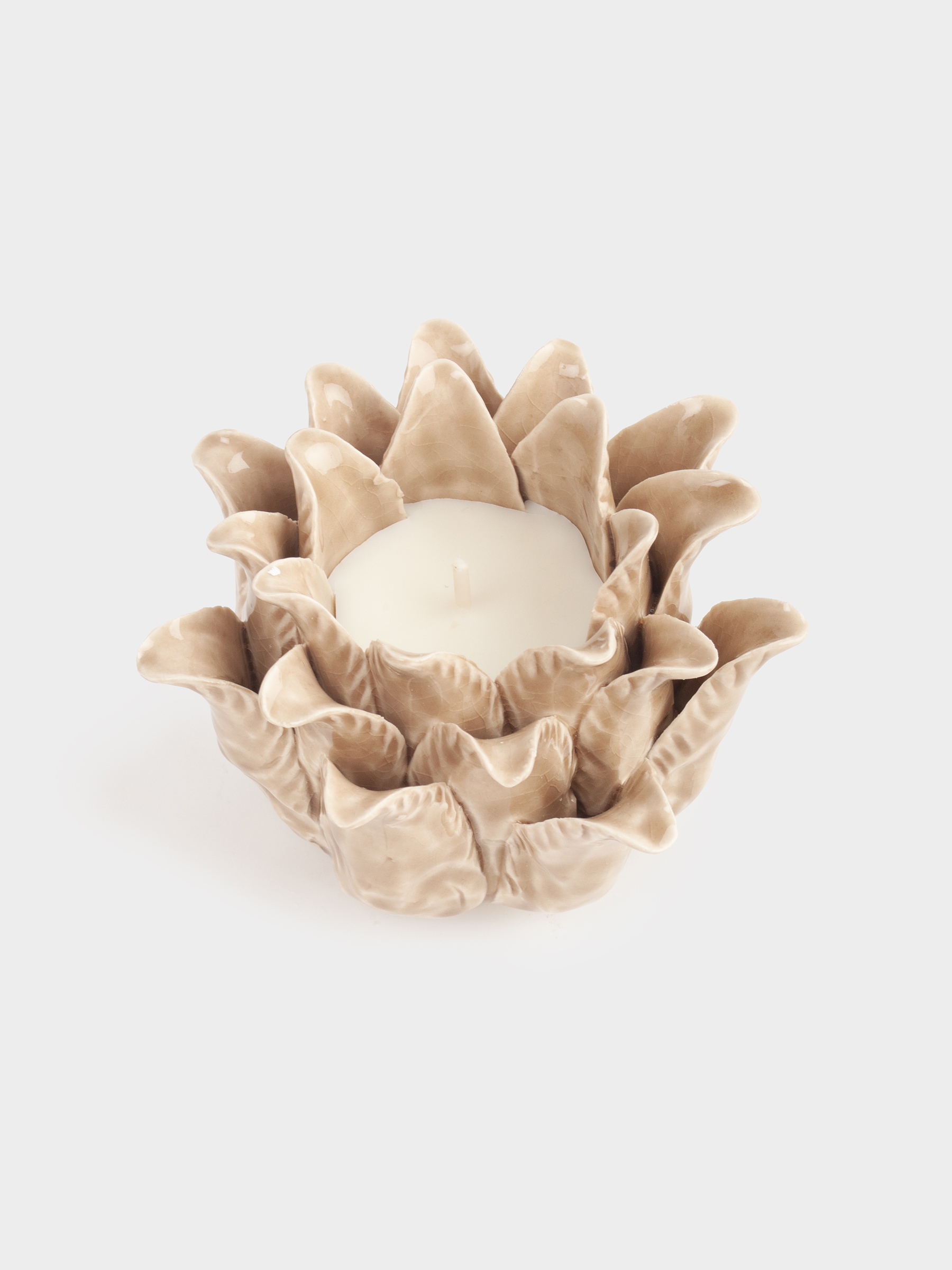 Свеча ароматическая, 7 см, в подсвечнике, керамика, бежевая, Beach musk, Цветок, Rose, image-0