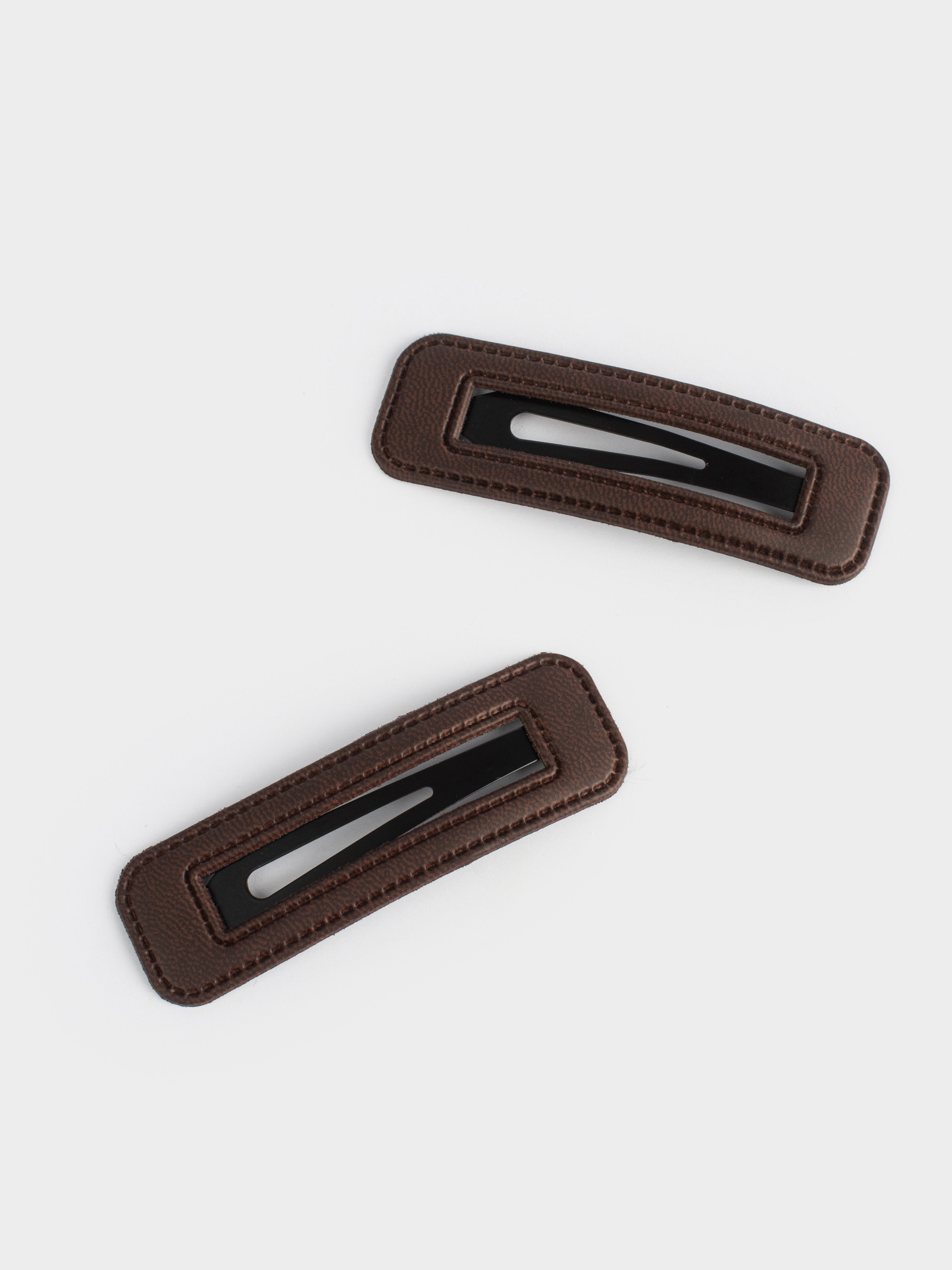 Заколка для волос, 7 см, 2 шт, полиуретан/металл, коричневая, Геометрия, Basic Leather, image-1