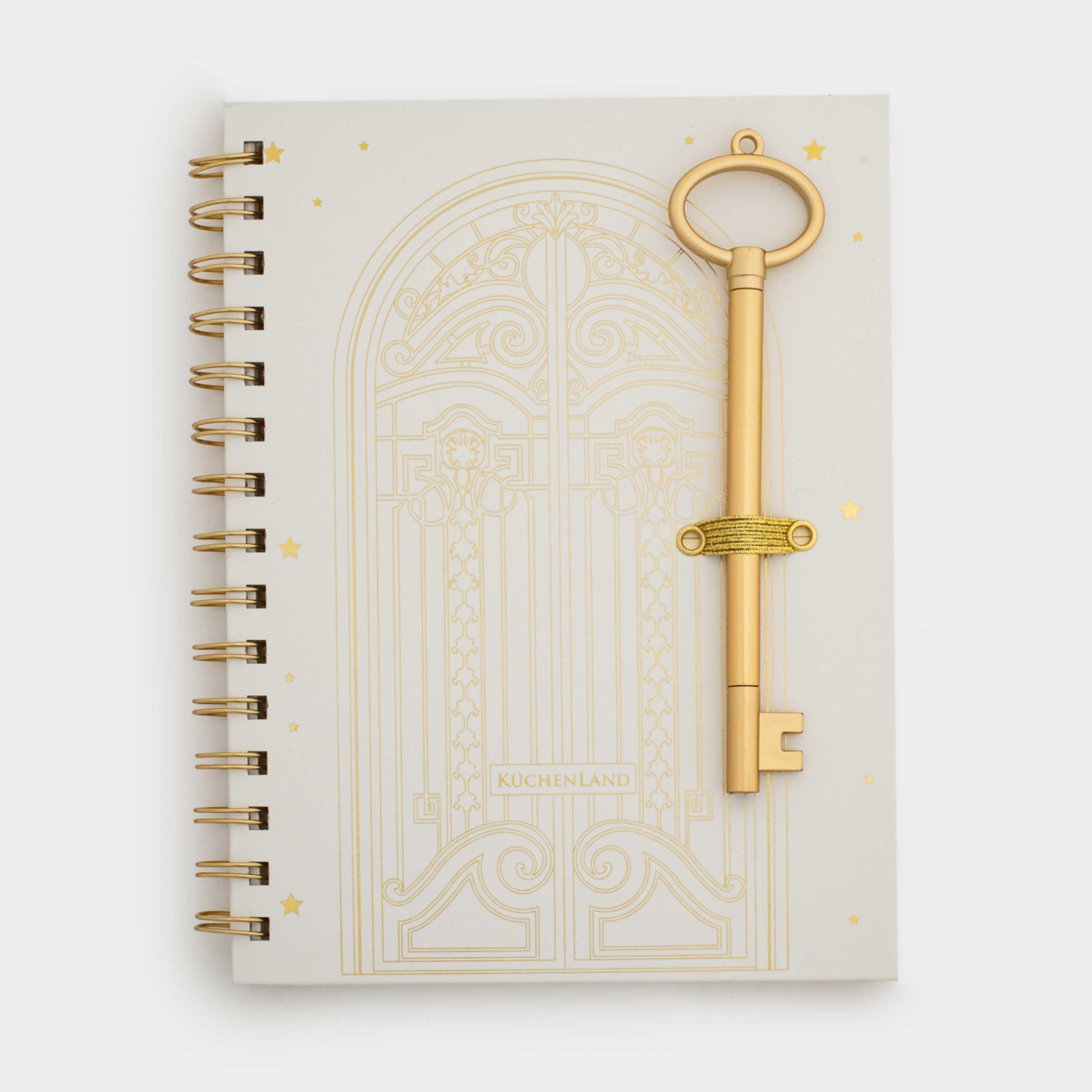 Жазуға арналған дәптер, қаламы бар, 15х20 см, 80 л, сақиналы, полиуретанды, экрю, Stationery gold