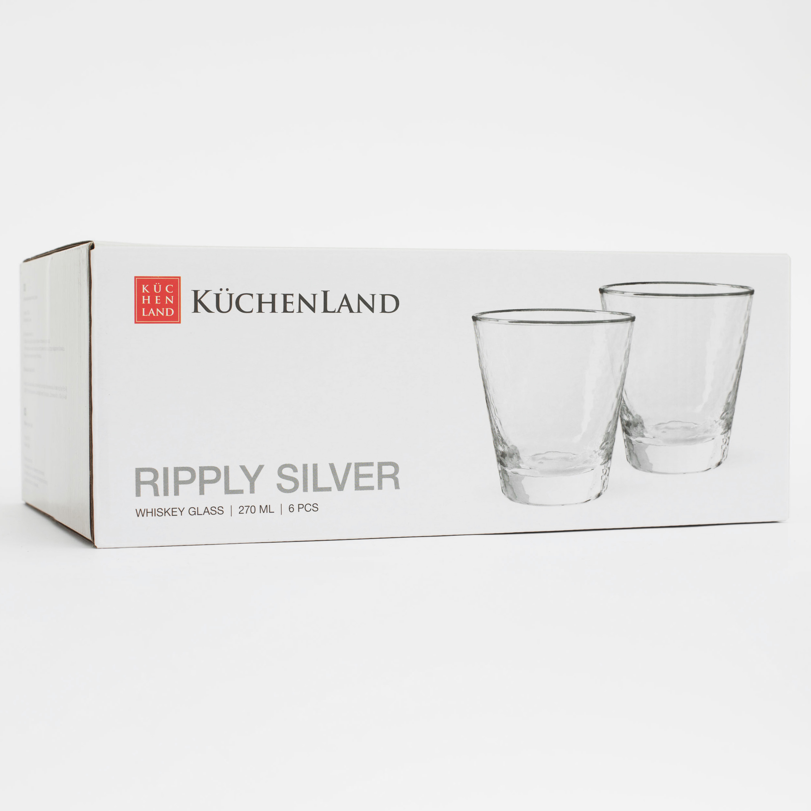 Стакан для виски, 10 см, 270 мл, 6 шт, стекло, с серебристым кантом, Ripply silver, image-6