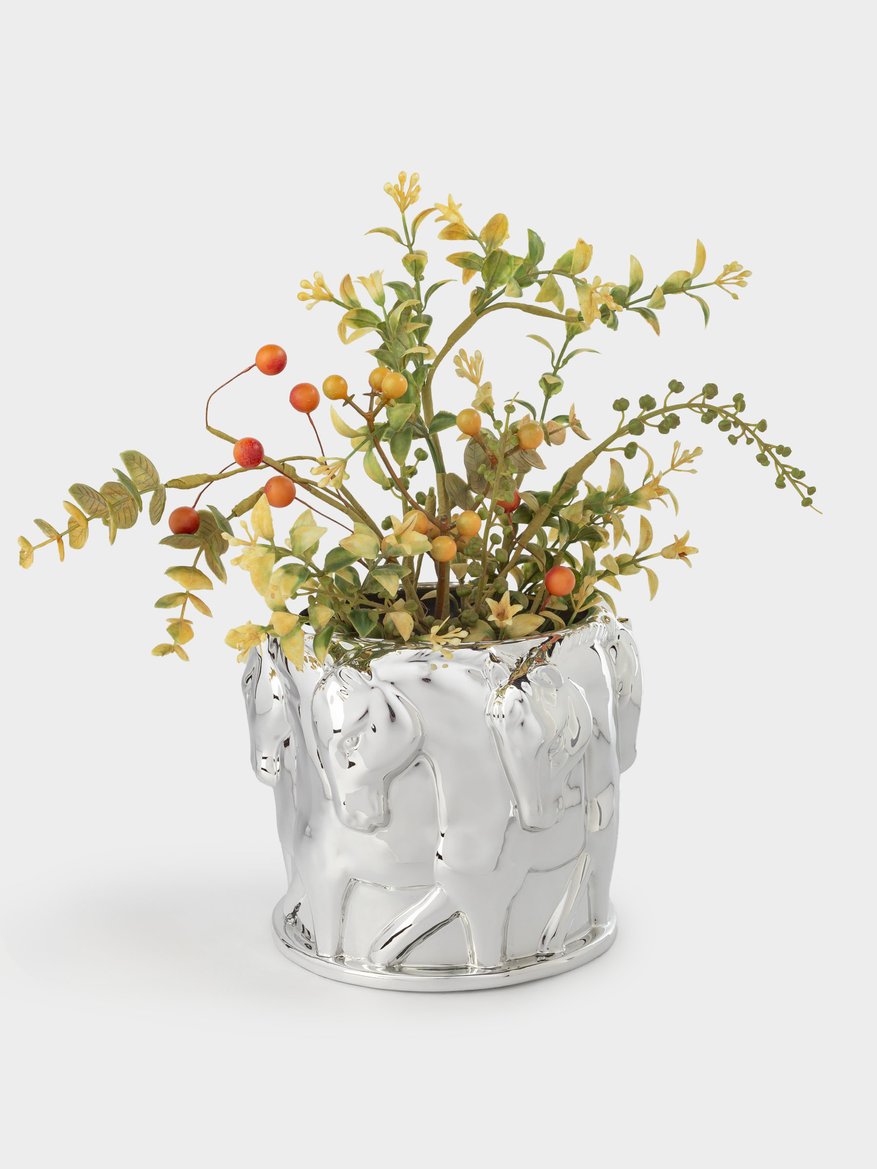 Кашпо, 13х14 см, фарфор P, серебристое, Лошади, Horse silver, image-3