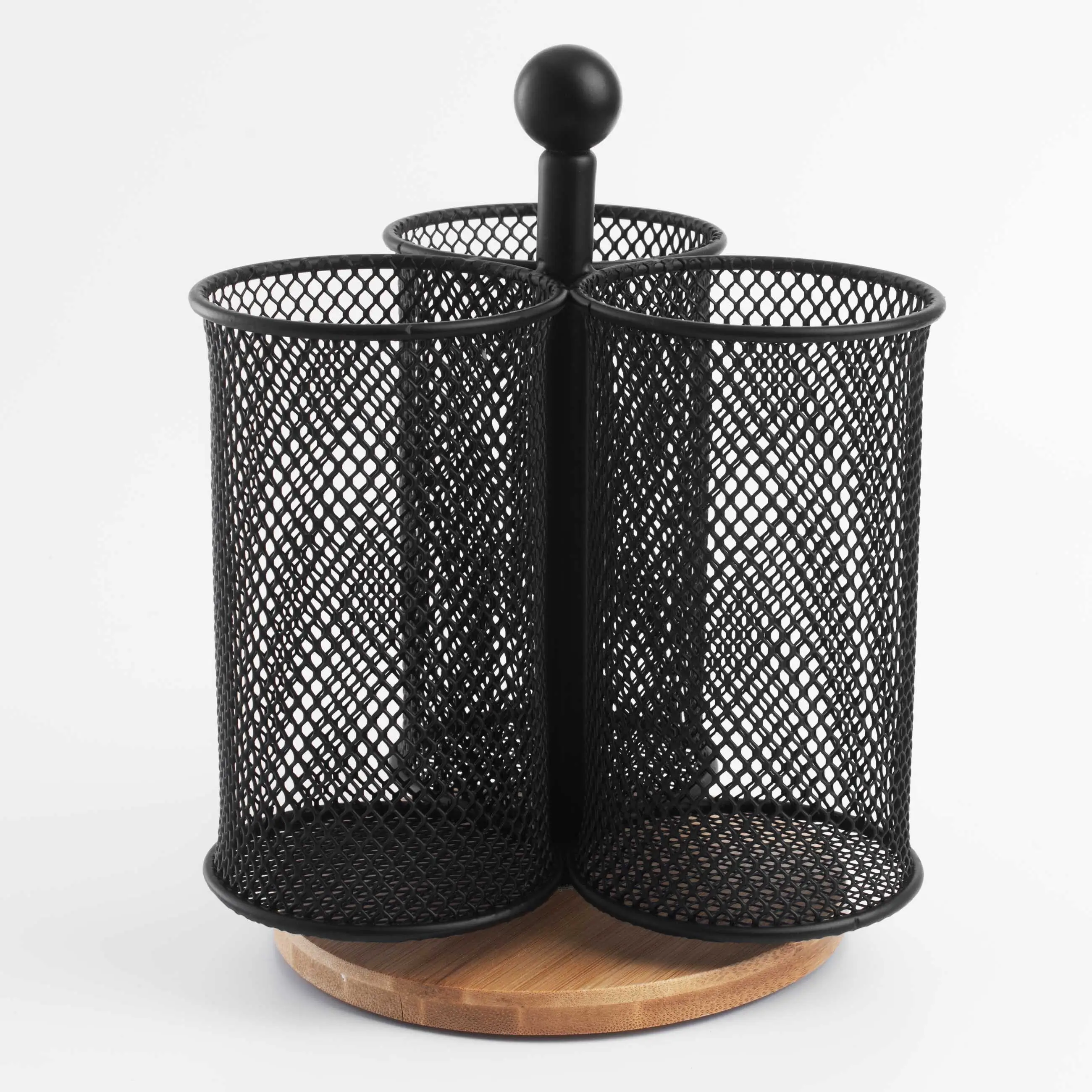 Ас үйге арналған стенд, 15 см, 3 бөлік, тұтқасы бар, металл / бамбук, Қара, X-Loft, image-0