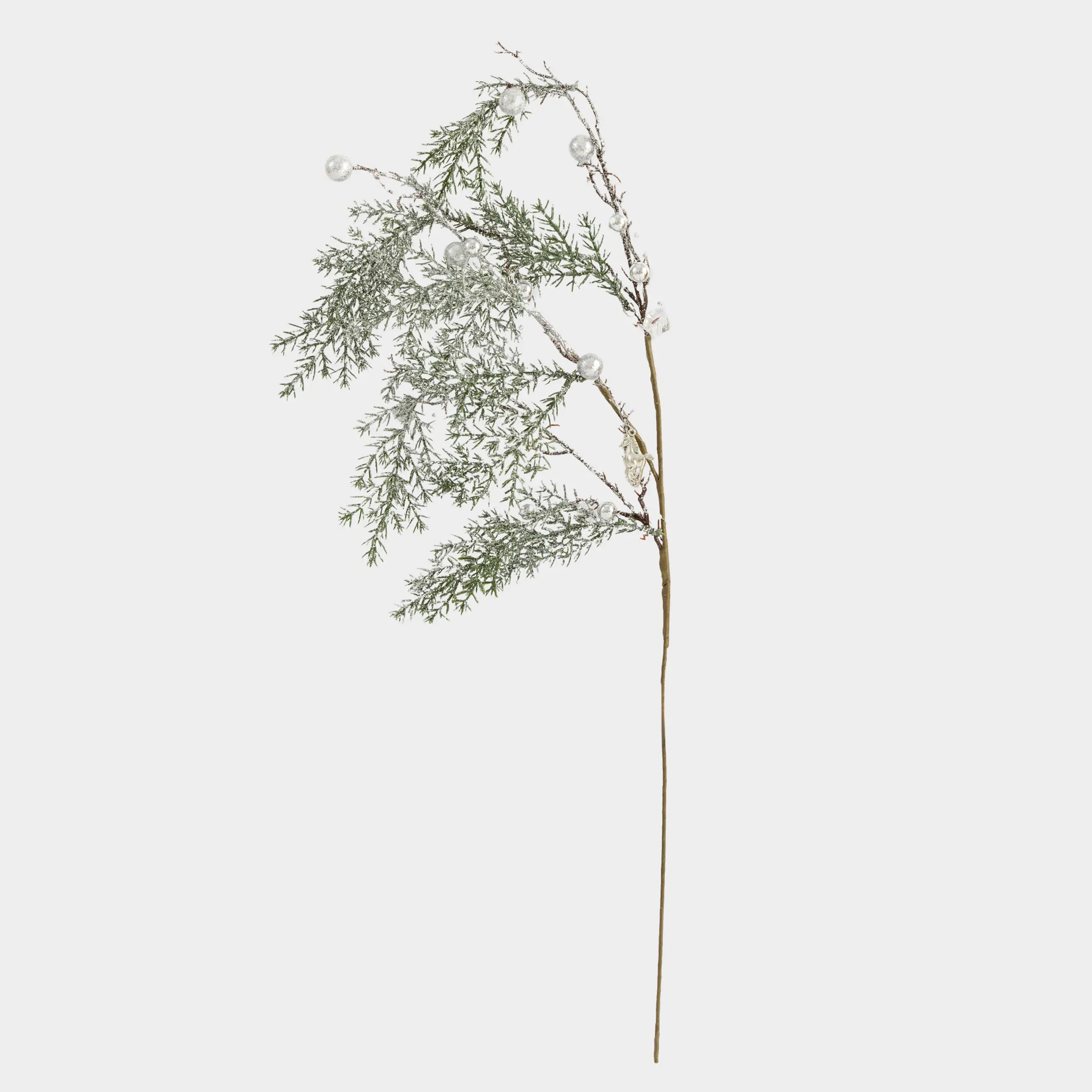 Ветка декоративная, 65 см, пластик, Серебристая ель с лошадками, Conifer silver