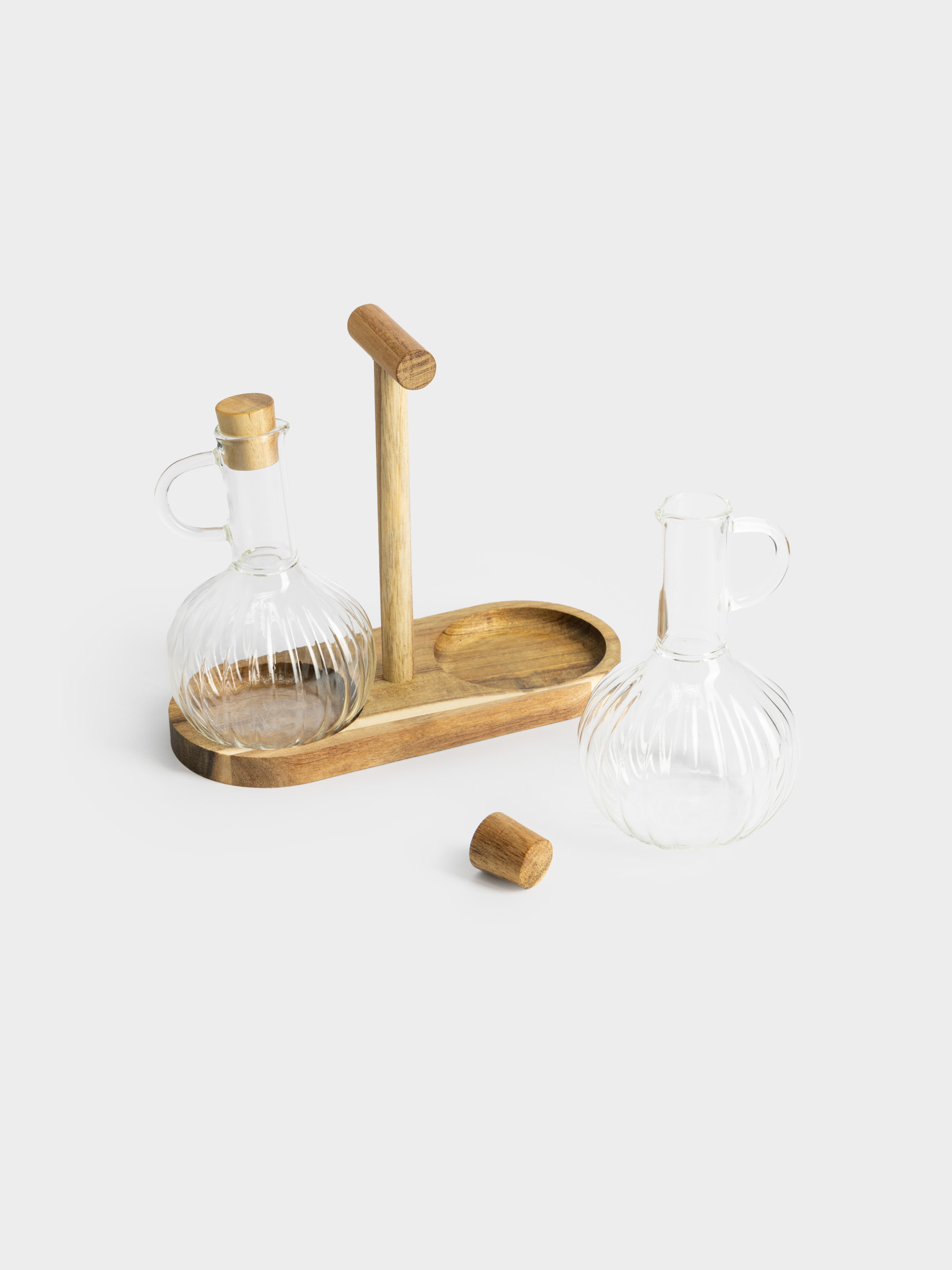 Набор для масла и уксуса, 300 мл, 2 шт, на подставке, стекло/дерево, Noble tree, image-4