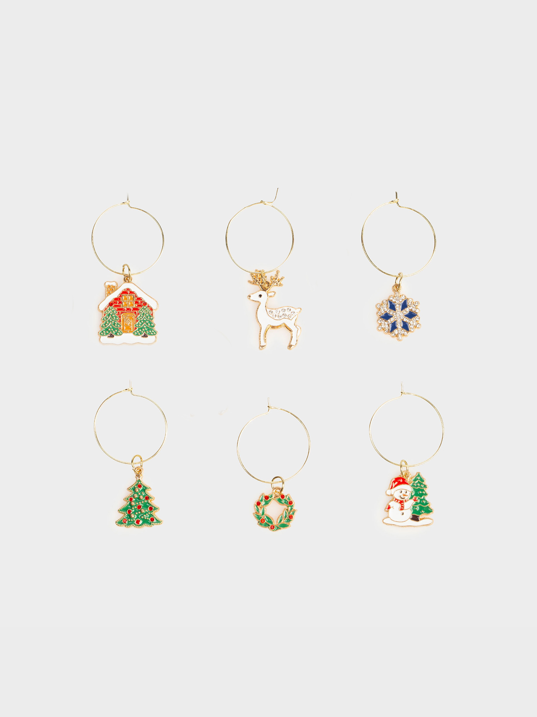 Бокал салпыншағы, 6 дана, металл/страздар, Ойыншықтары бар шырша, Christmas time, image-0