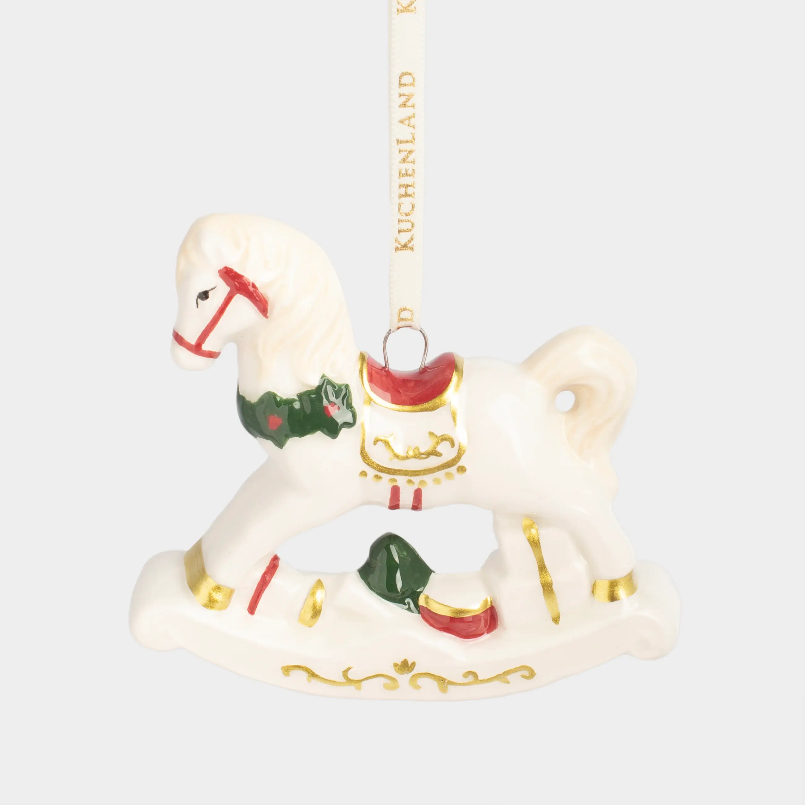 Игрушка елочная, 9 см, керамика, белая, Лошадка-качалка, Figure christmas