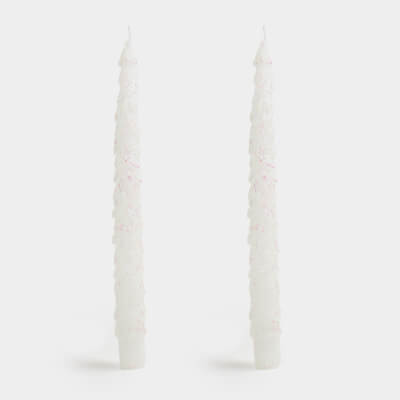 Свеча, 25 см, 2 шт, тонкая, с блестками, бело-серебристая, Елка, Fir candle ,image-0