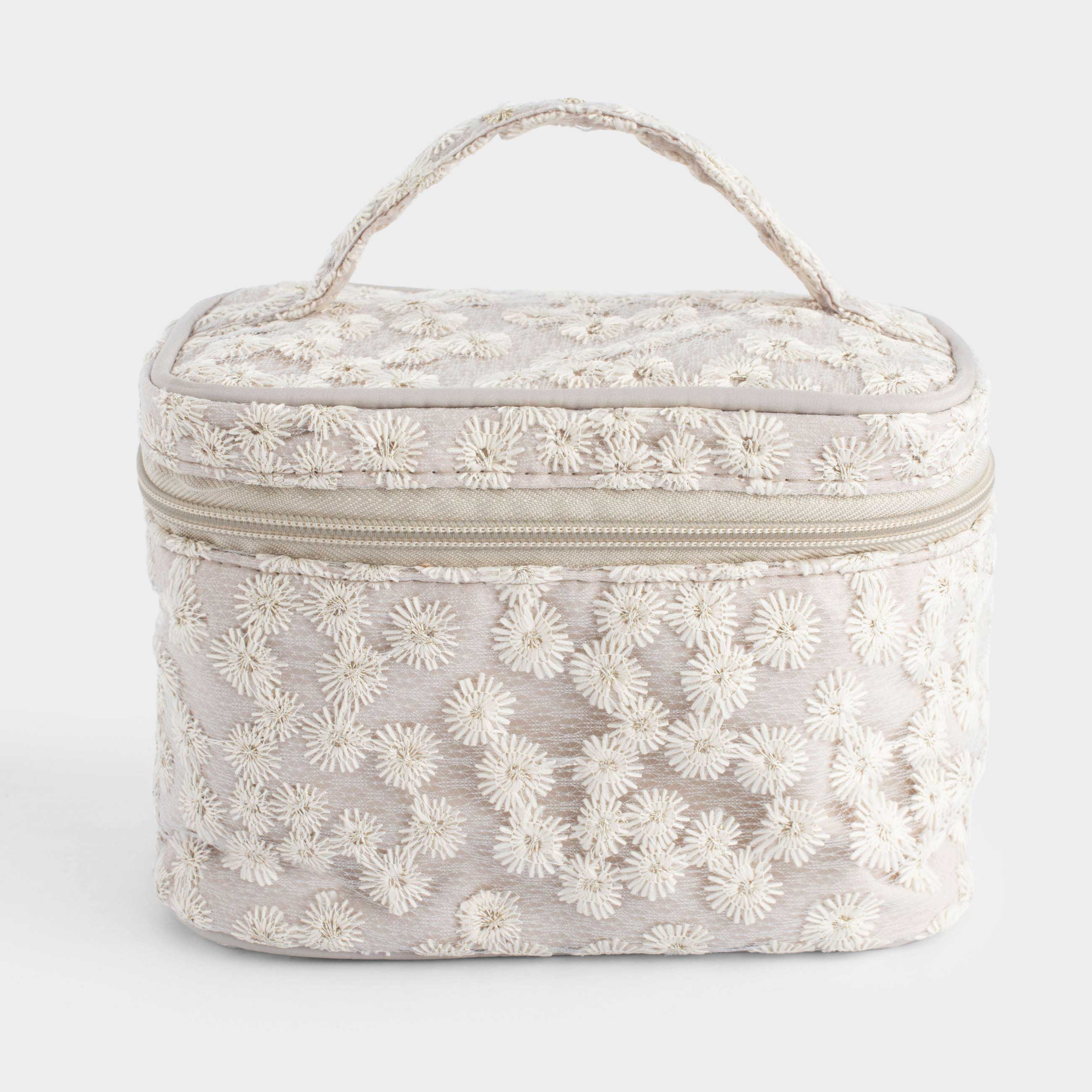Косметичка, 19x14 см, с ручкой, полиэстер, Ромашки, Flower embroidery, image-1