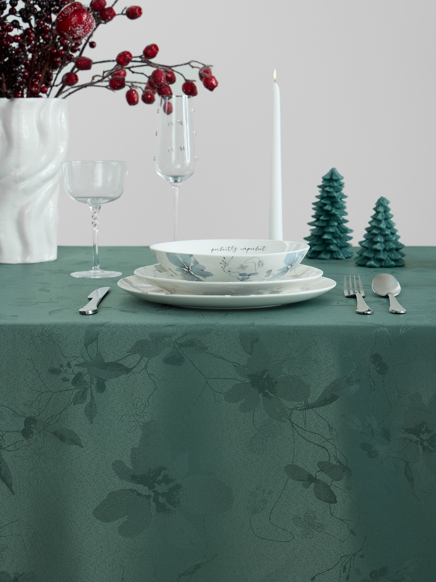 Скатерть, 160х160 см, жаккард, полиэстер, зеленая, Цветы, Flora green, image-3