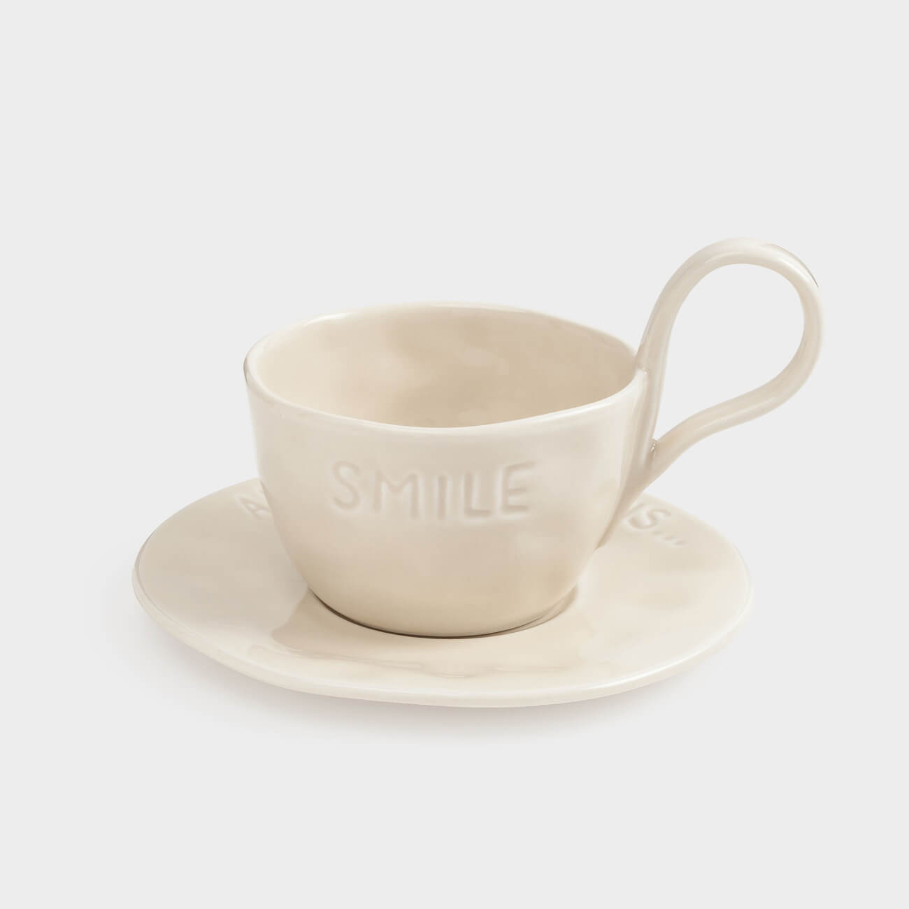 Шай жұбы, 1 адам, 2 зат, 220 мл, фарфорР, сүт түстес, All you need is smile, Crumple words, image-0