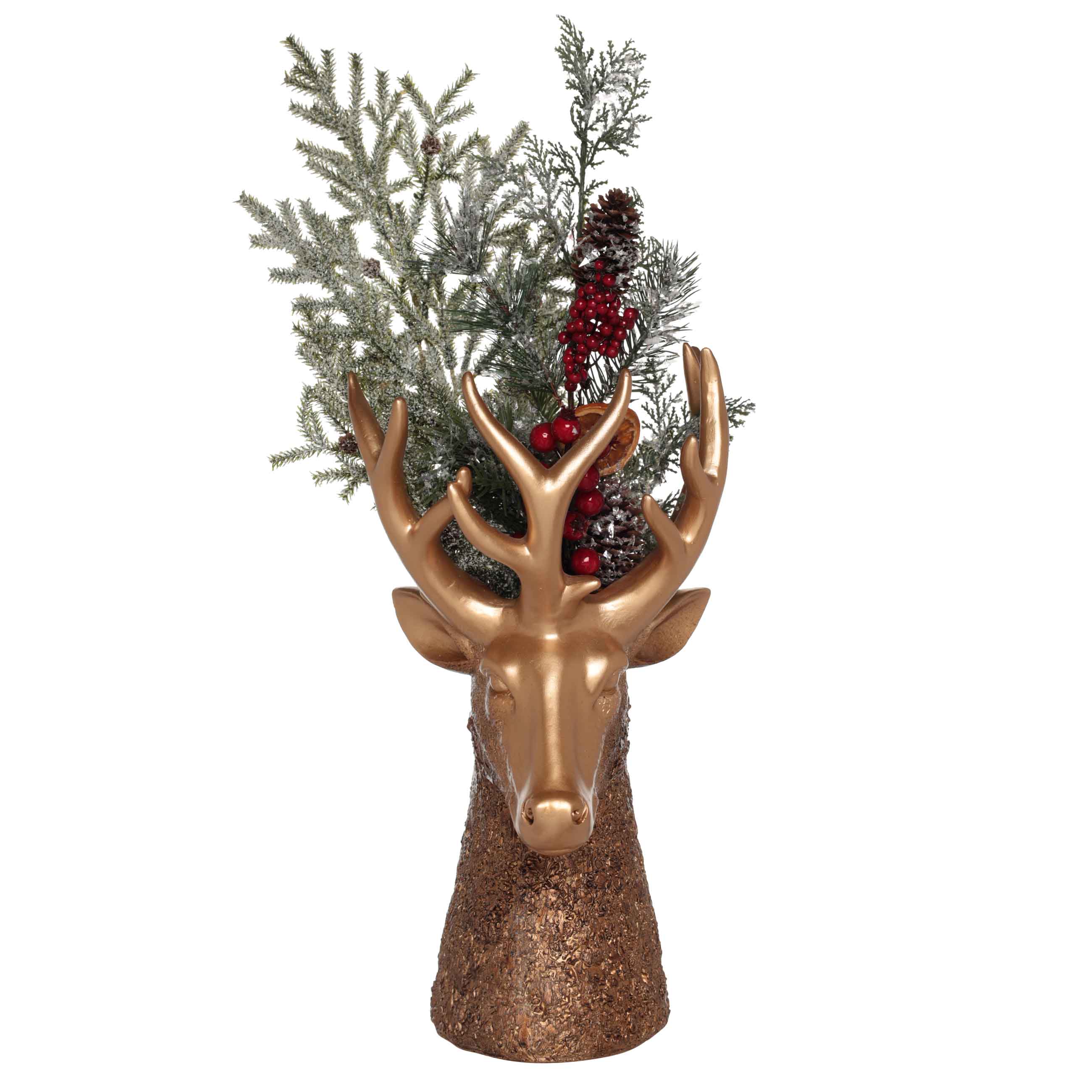 Ваза декоративная, 40 см, полирезин, золотистая, Голова оленя, Woodland story, image-2