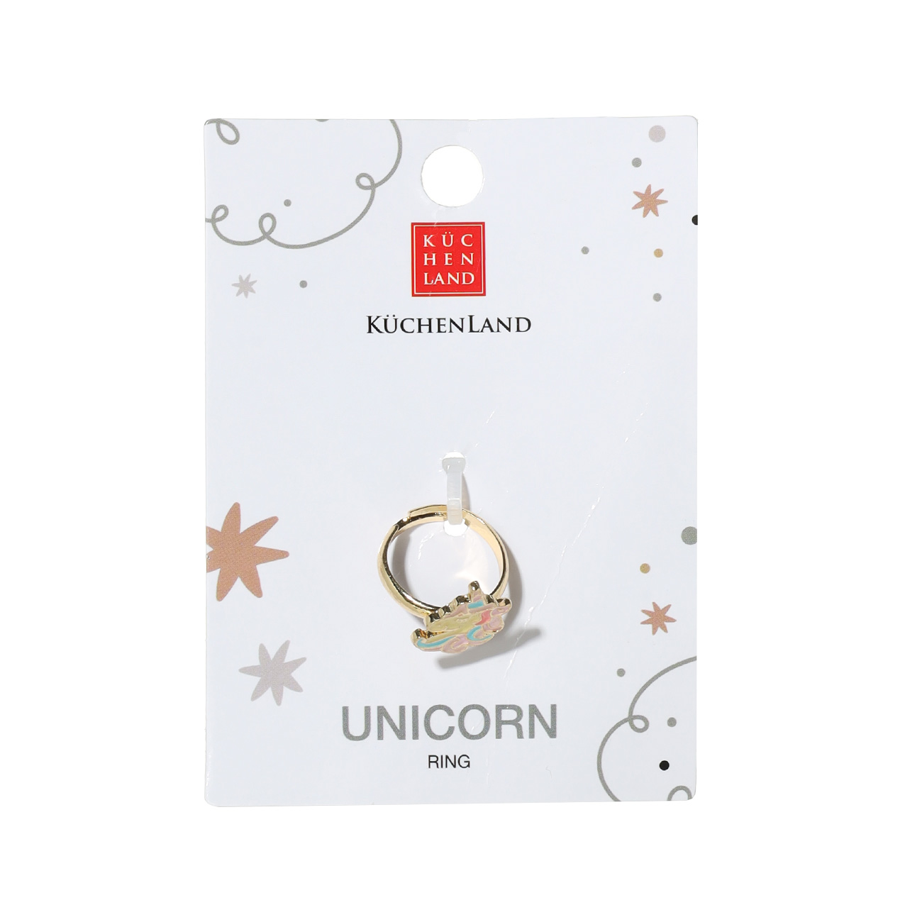 Кольцо, единый размер, детское, металл, золотистое, Единорог, Unicorn, image-1