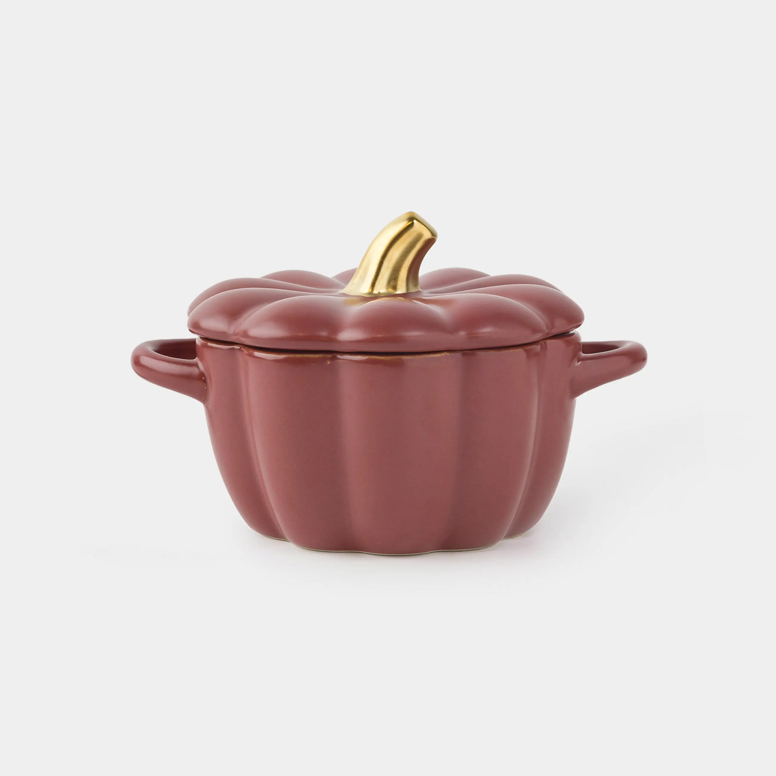 Кокотница, 11 см, 340 мл, с крышкой, керамика, бордово-золотистая, Тыква, Gourd