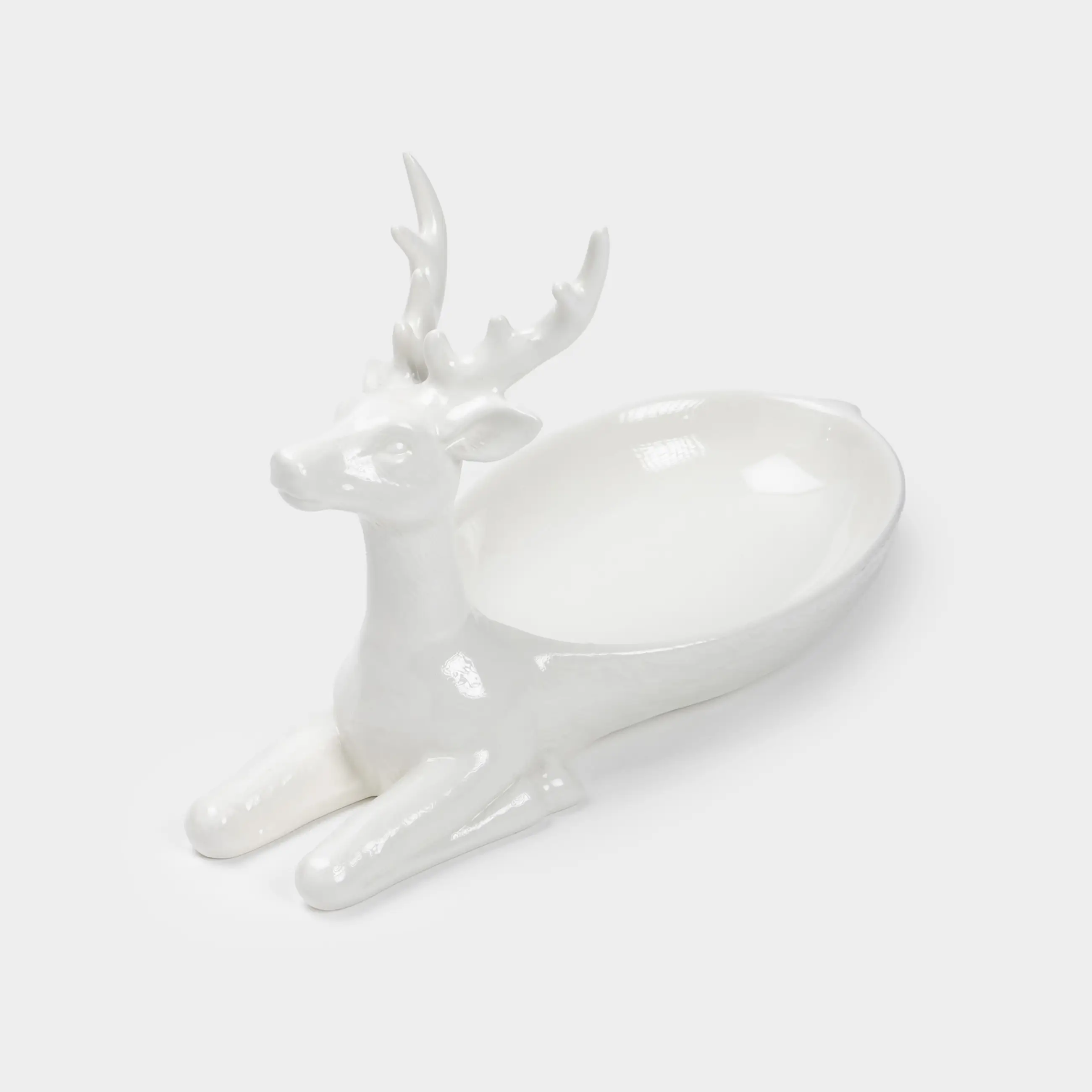 Сәндік ыдыс, 28х13х18 см, керамика, ақ, Бұғы, Forest deers