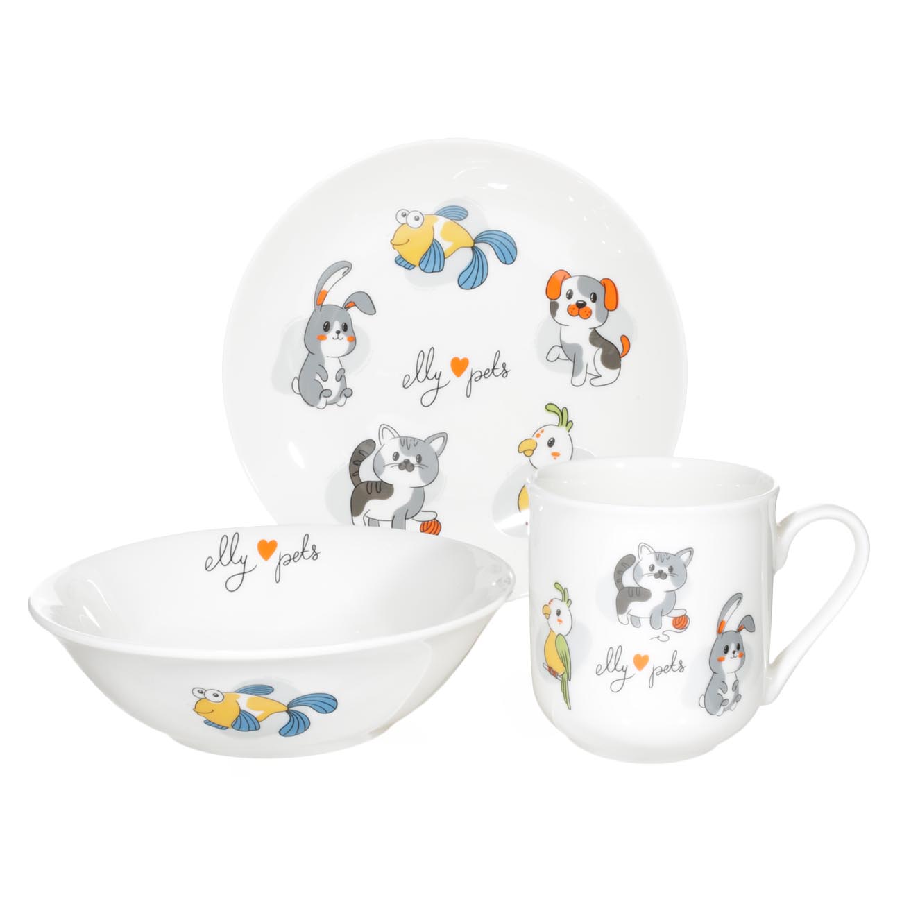 Балаларға арналған ыдыс-аяқ жинағы, 3 зат, фарфор N, ақ, My pets, Little pet, image-0