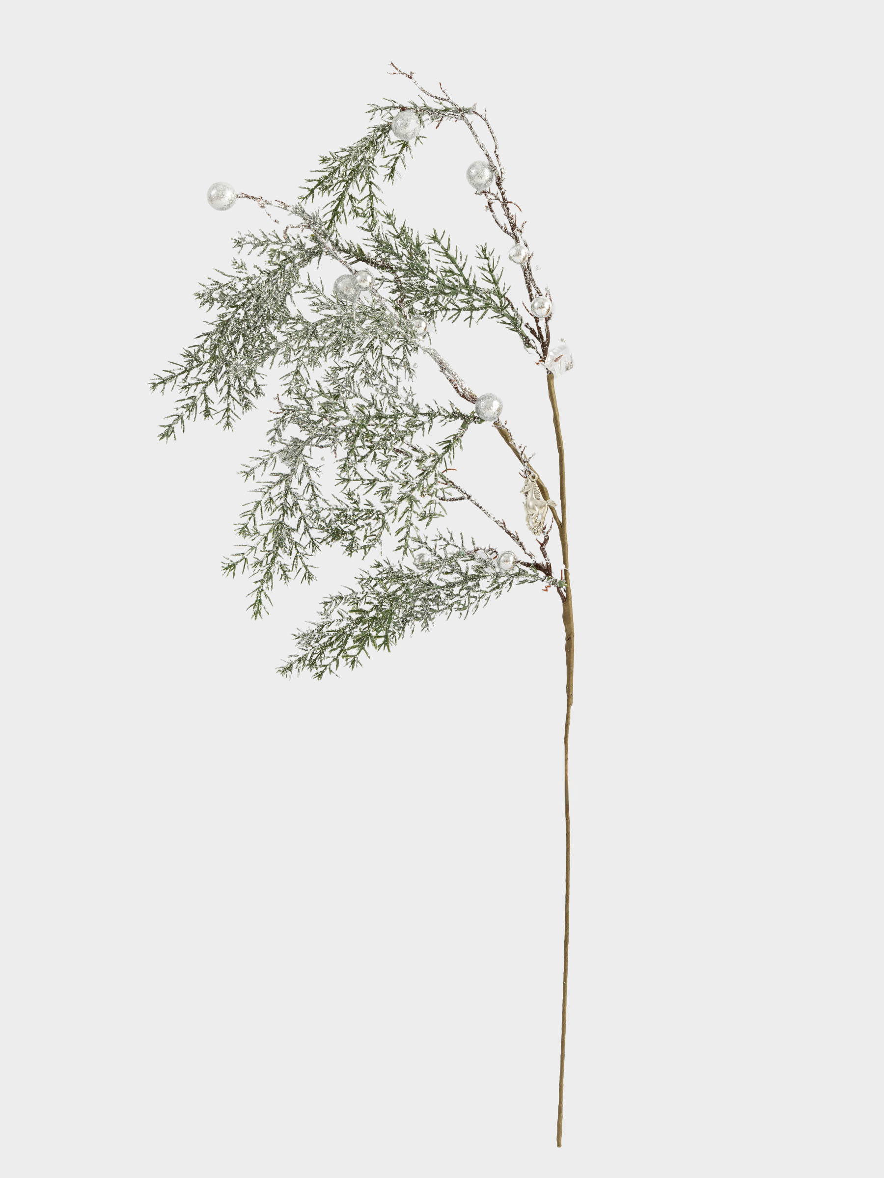 Ветка декоративная, 65 см, пластик, Серебристая ель с лошадками, Conifer silver, image-0