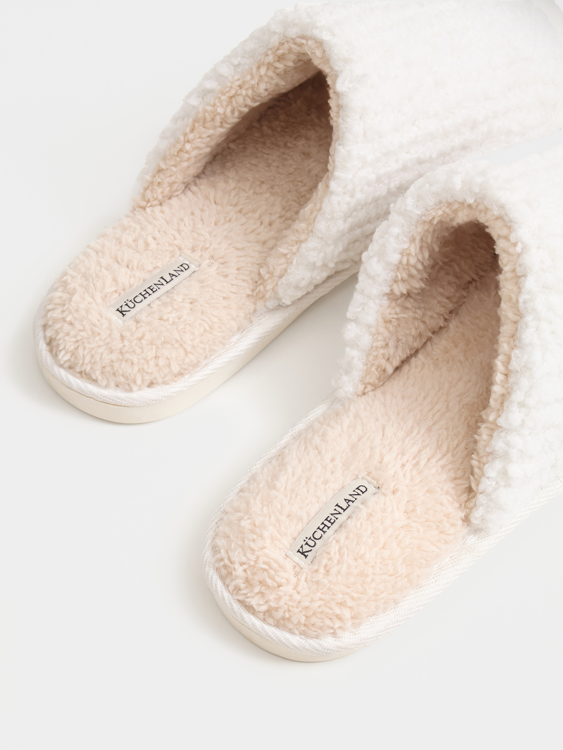 Тапочки женские, домашние, полиэстер, бежевые, Plush font, image-3