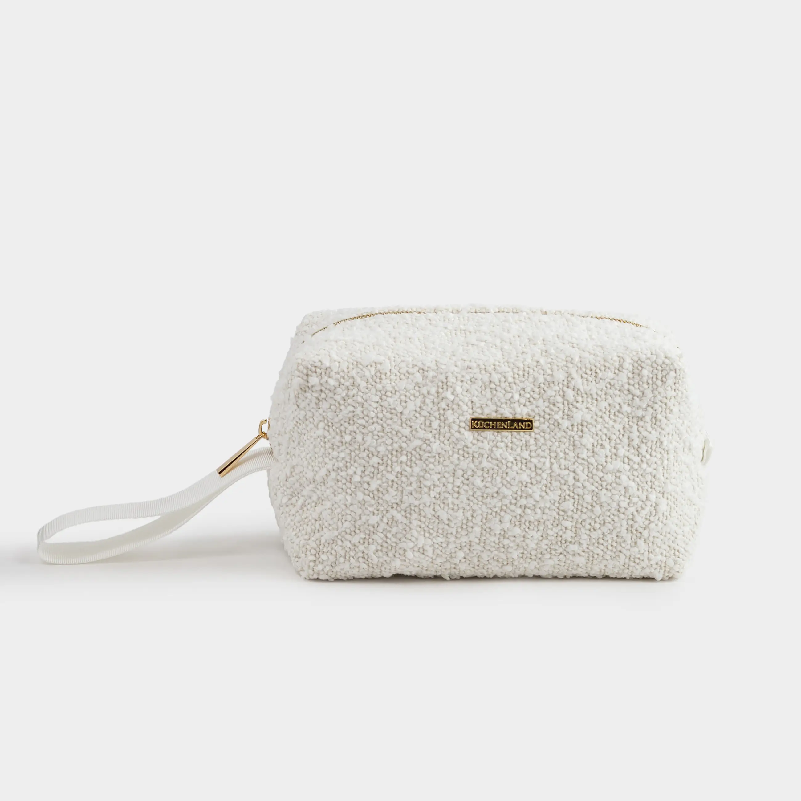 Косметикалық сөмке, 25х12 см, тұтқасы бар, букле, сүт түстес, Boucle beauty