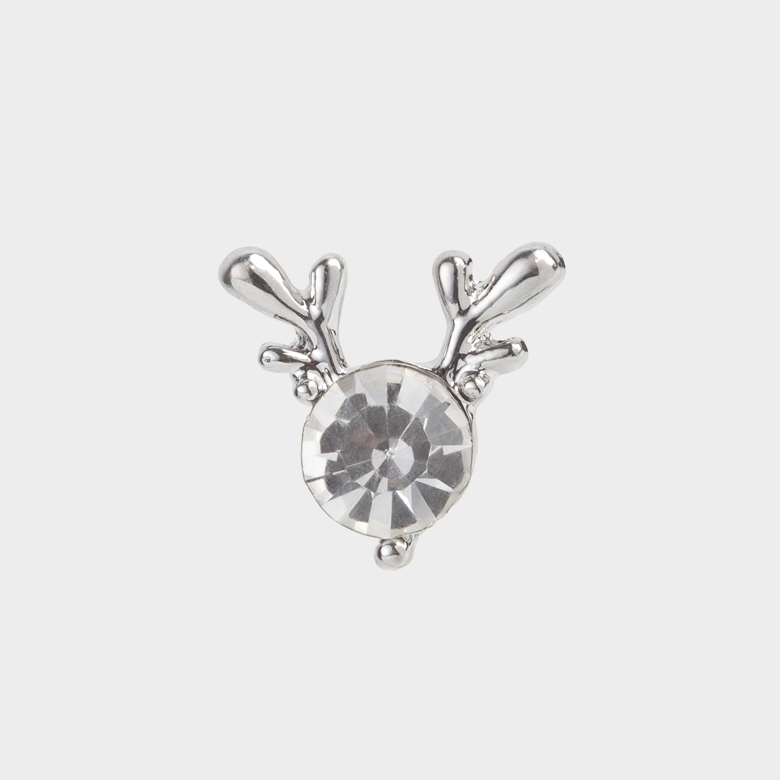 Серьги-пусеты, 1 см, 2 шт, металл/стразы, серебристые, Олени, Sparkly deer, image-3