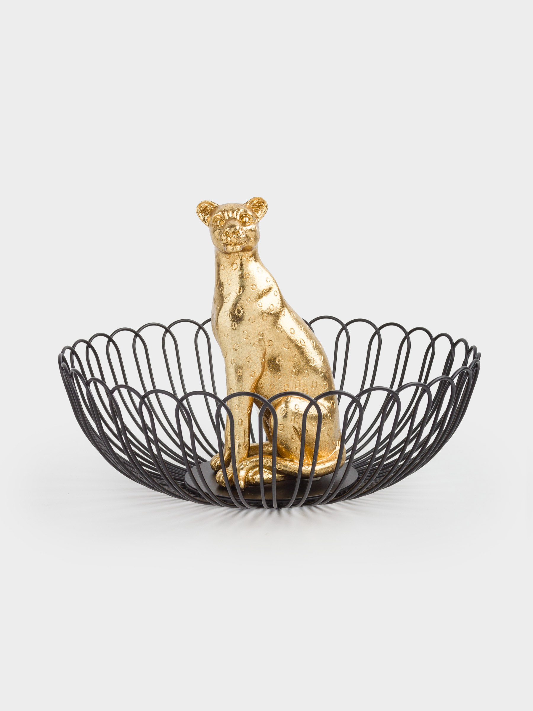 Корзина для фруктов, 29 см, металл/полирезин, черно-золотистая, Гепард, Panther, image-0