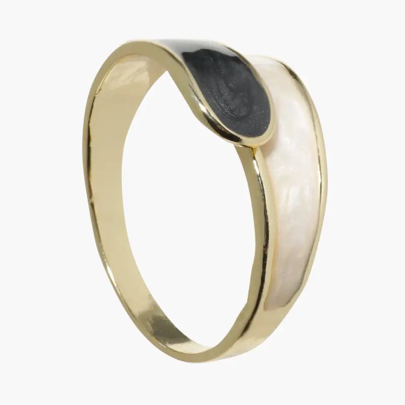 Кольцо, р. S-M, единый размер, металл/акрил, черно-бежевое, Jewelry , image-0
