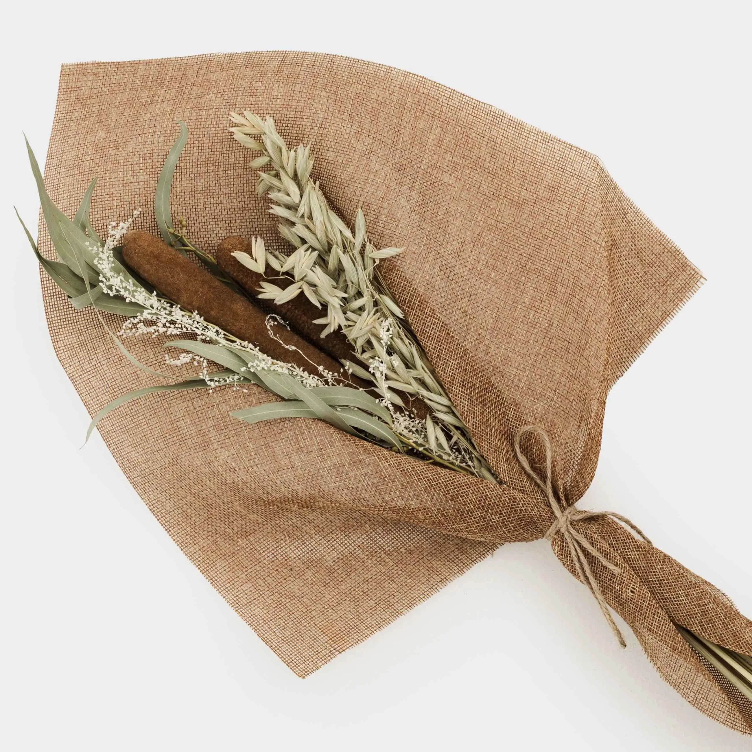 Букет декоративный, 54 см, в мешковине, сухоцветы, Колосья, Dried flower