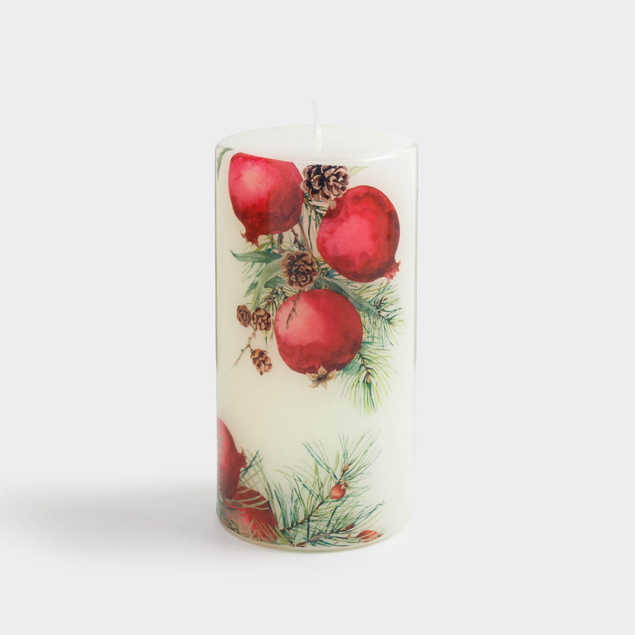 Свеча, 14 см, цилиндрическая, белая, Гранаты и шишки, Christmas miracle, image-0