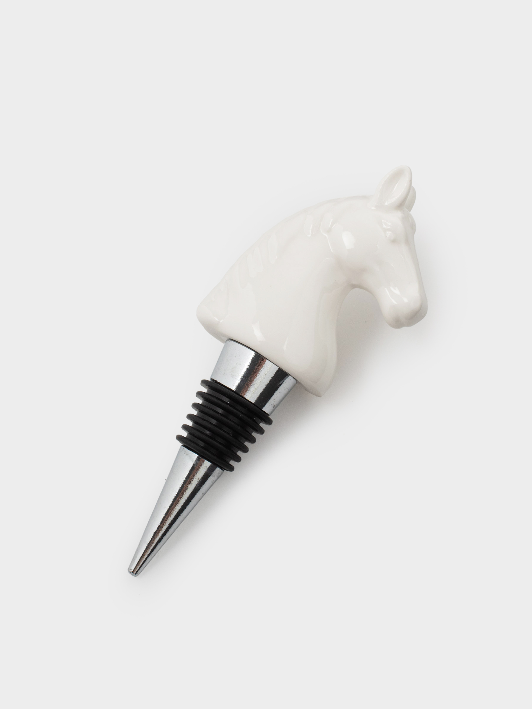 Пробка для винной бутылки, 12 см, металл/фарфор P, молочная, Конь, Horse milky, image-1