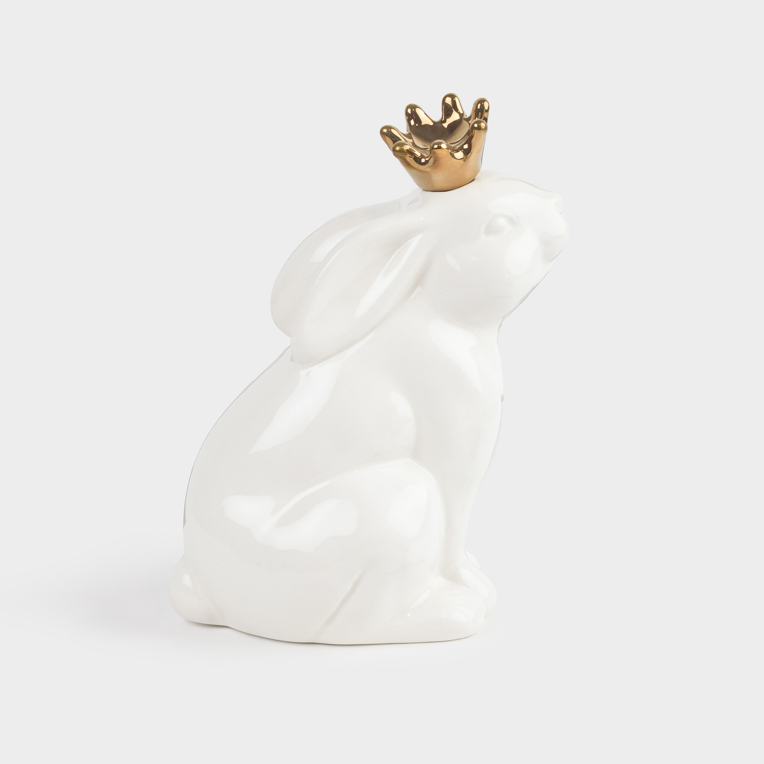 Статуэтка, 15 см, керамика, бело-золотистая, Кролик в короне, Easter gold, image-2