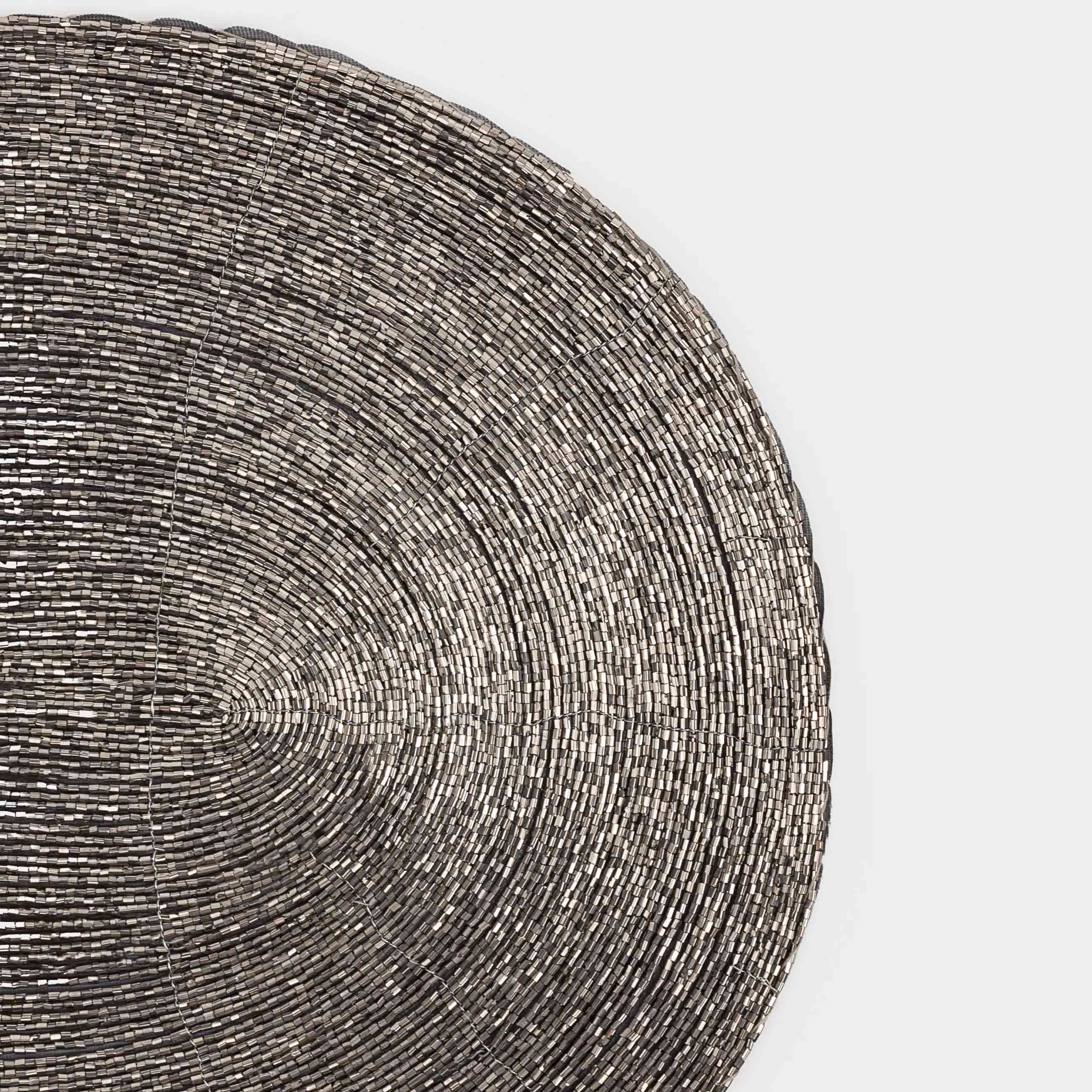Салфетка под приборы, 31x41 см, бисер, овальная, темно-серая, Shiny beads, image-1