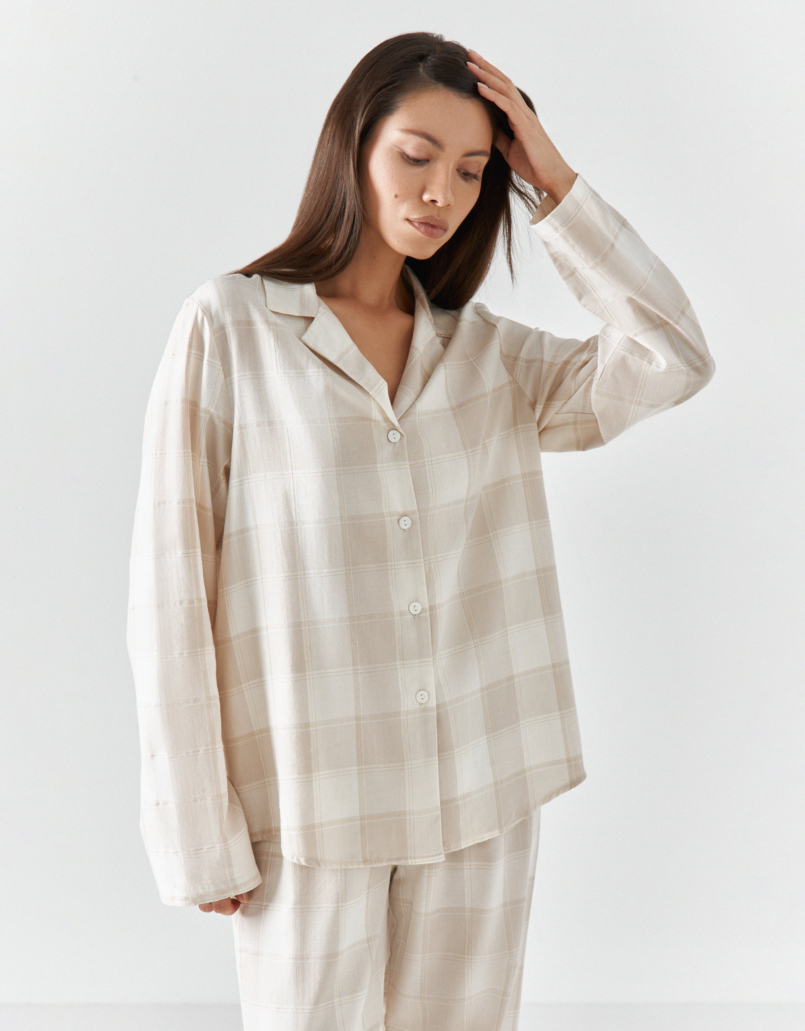 Әйелдерге арналған костюм, үйге арналған, өлшемі S, шалбармен, мақта, сарғылт-қоңыр және сүт түстес, Тор, Stacey, image-1