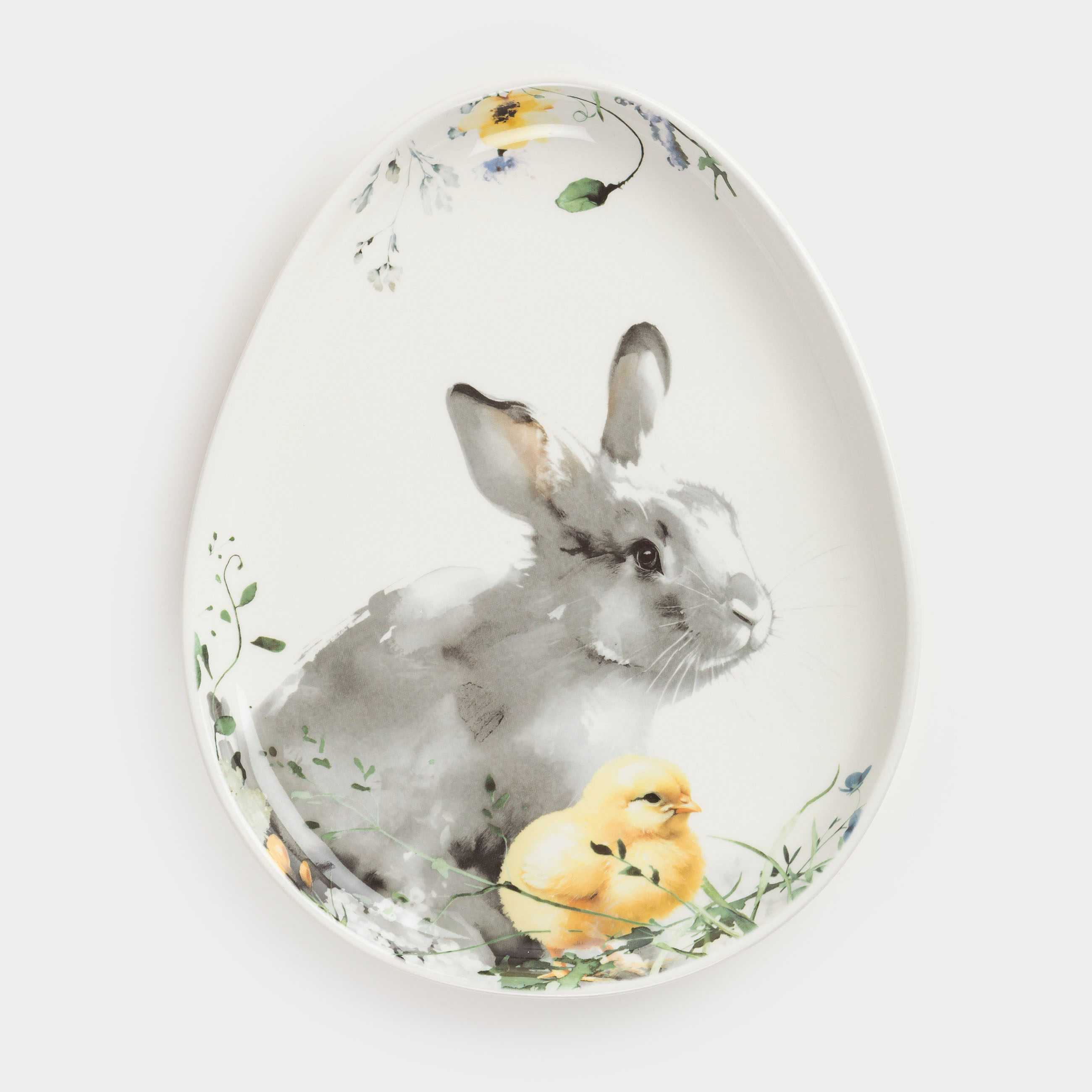Блюдо, 25х20 см, керамика, белое, Яйцо, Кролик и цыпленок, Easter, image-0