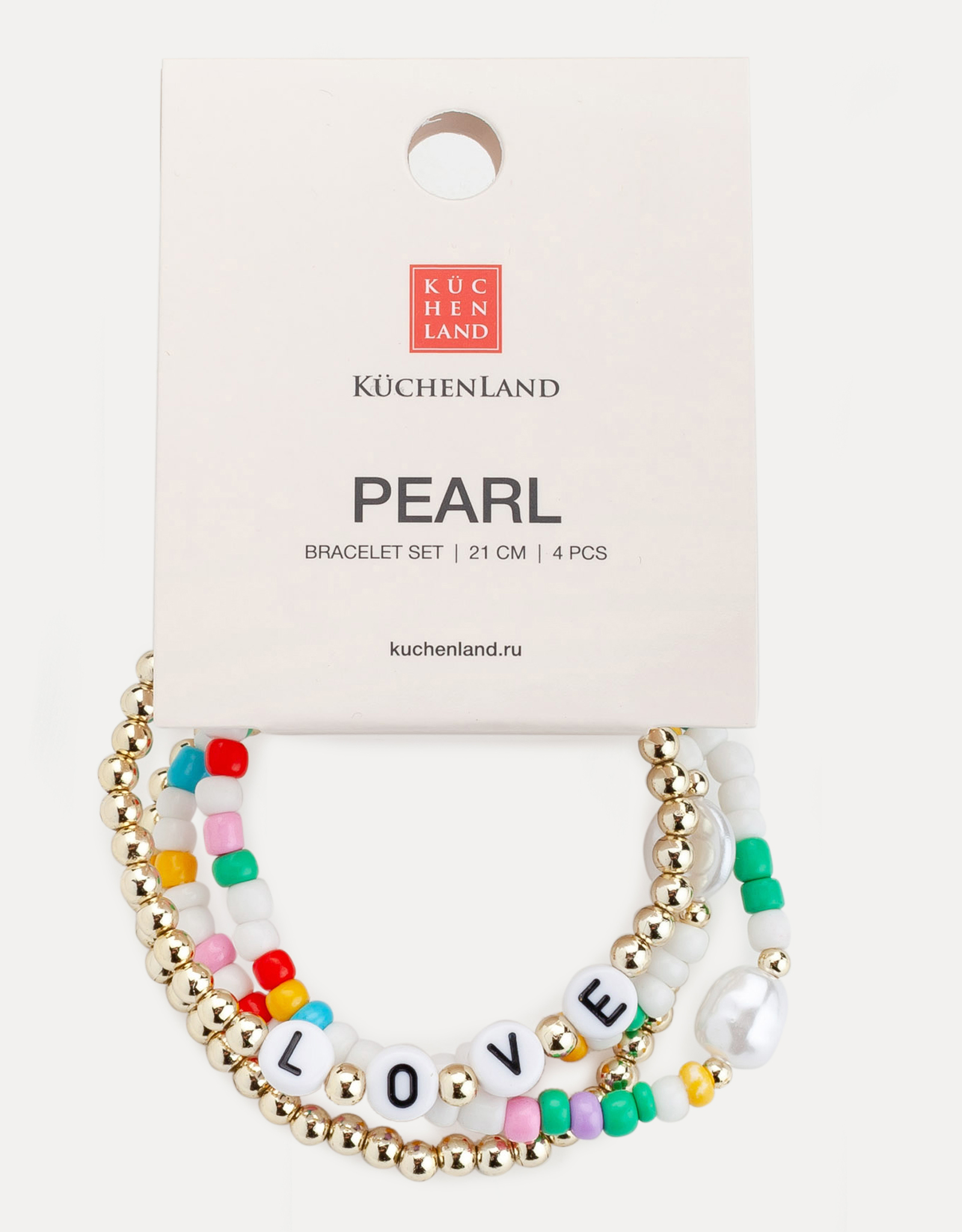 Набор браслетов, 6 см, 4 шт, пластик/стекло, золотистый/цветной, Love, Pearl color, image-7