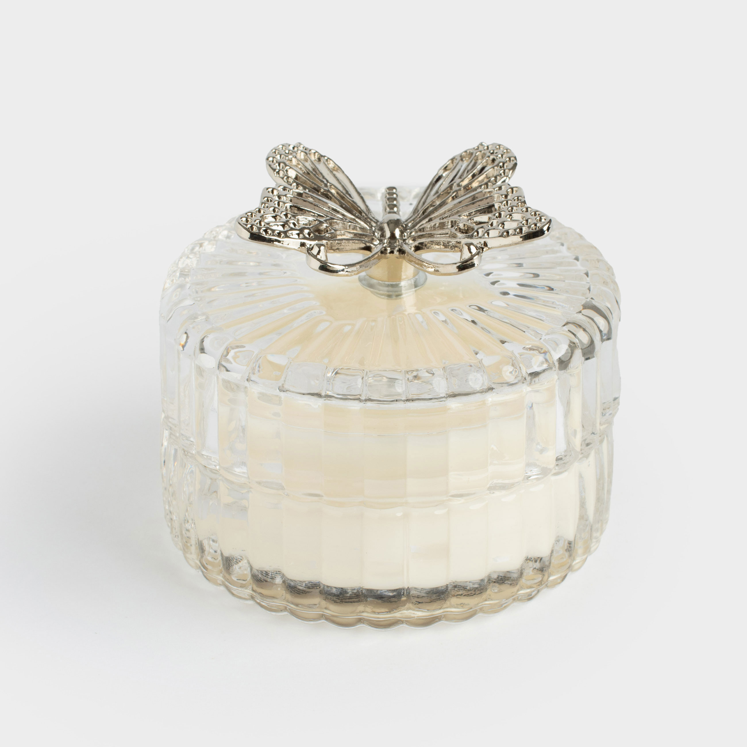 Хош иісті шам, 7 см, шам ұстағышта, қақпағы бар, шыны/металл, Хош иіс, көбелек, image-0