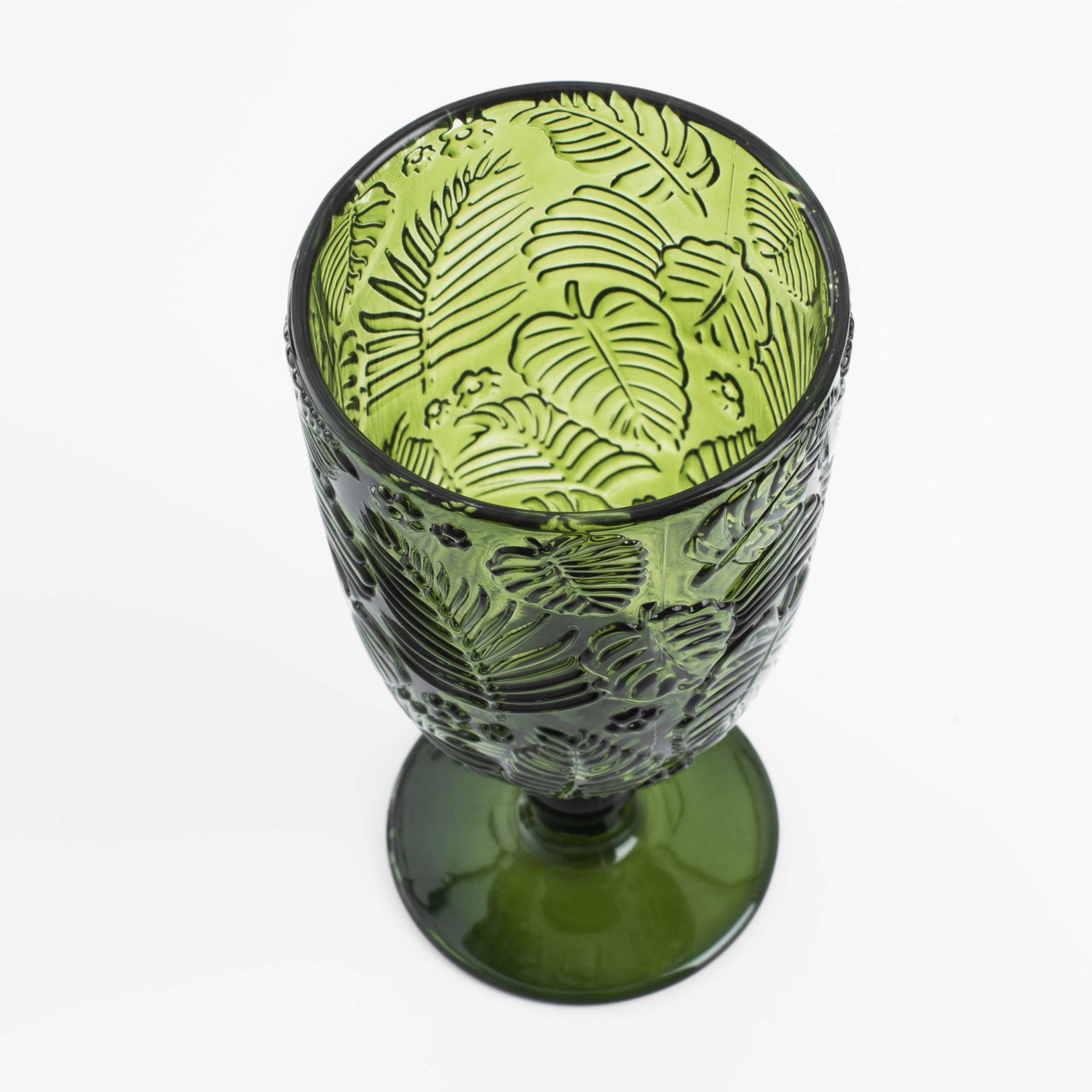 Бокал-кубок для вина, 310 мл, стекло Р, зеленый, Монстера, Tropical leaves, image-2