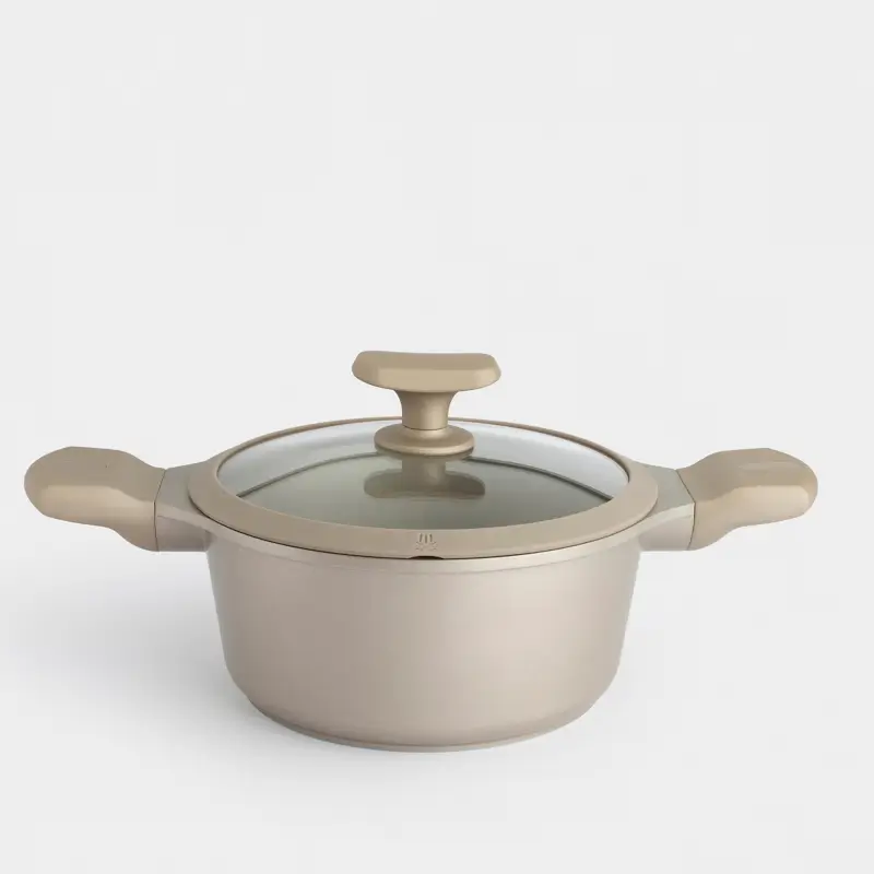 Кастрюля, 20 см, 2,4 л, с крышкой, с покрытием, алюминий, серо-бежевая, Dainty ,image-0