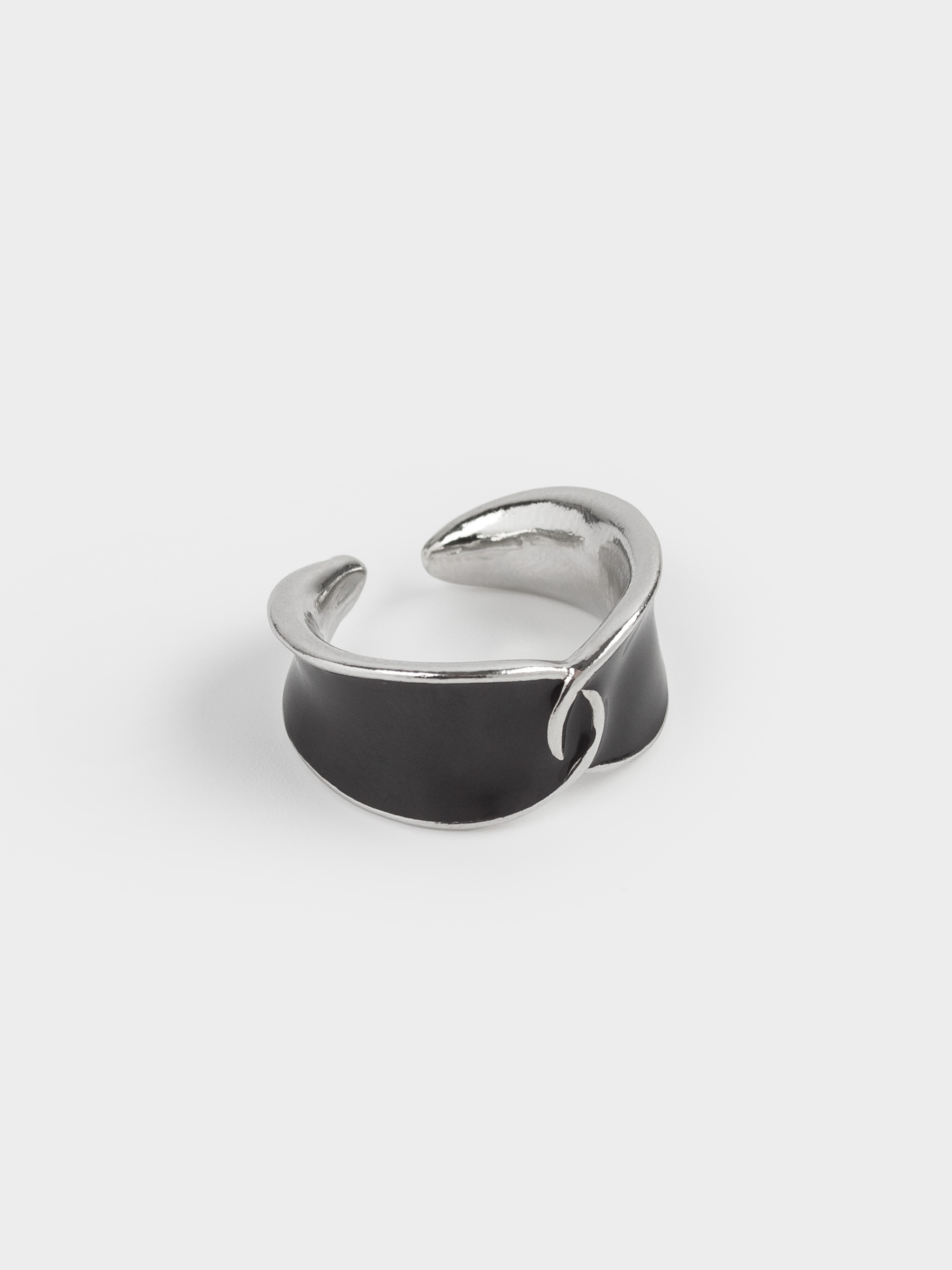 Кольцо, р. S-M, единый размер, металл/акрил, серебристо-черное, Jewelry, image-2