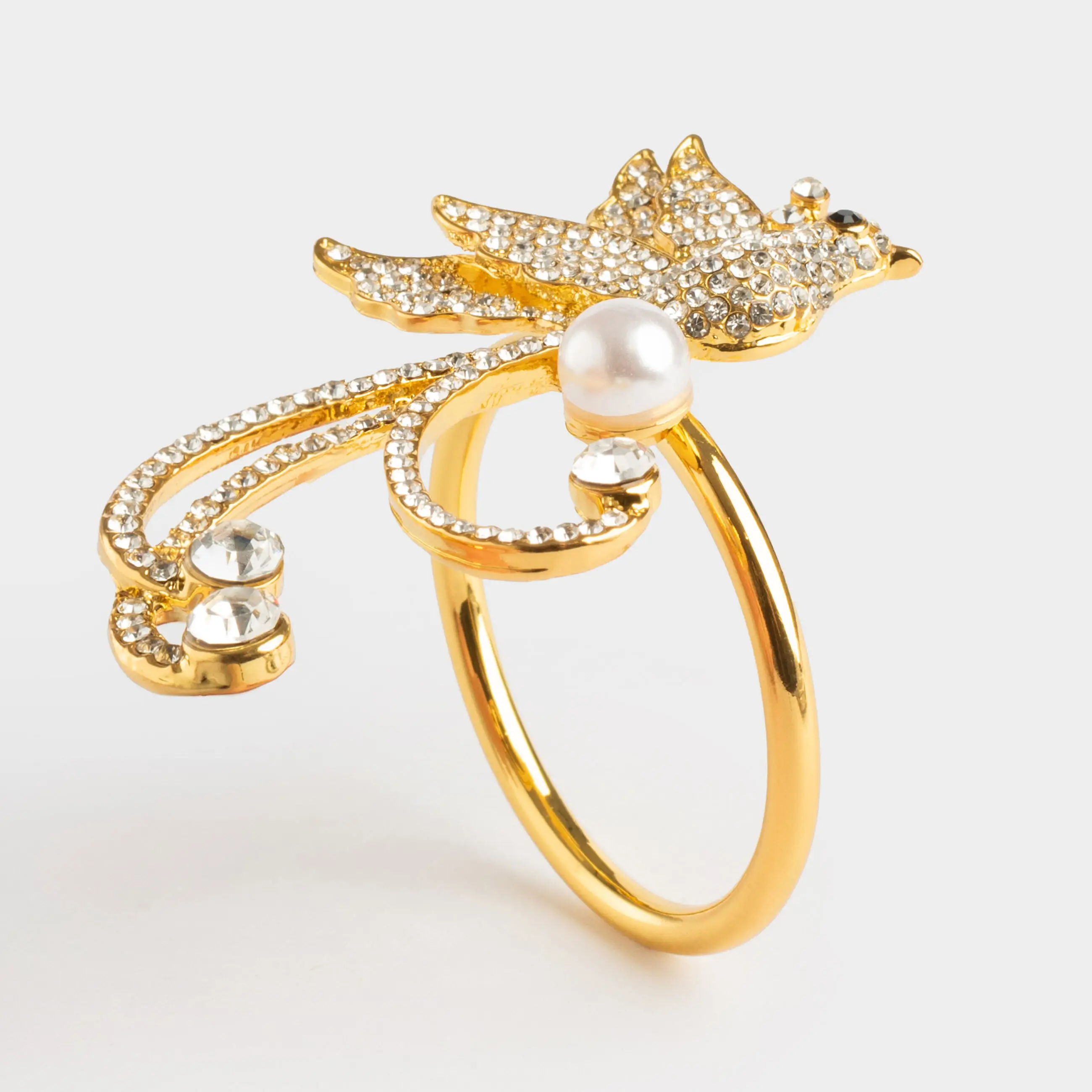 Майлық сақинасы, 6 см, металл, алтын, Құс және інжу, Paradise birds
