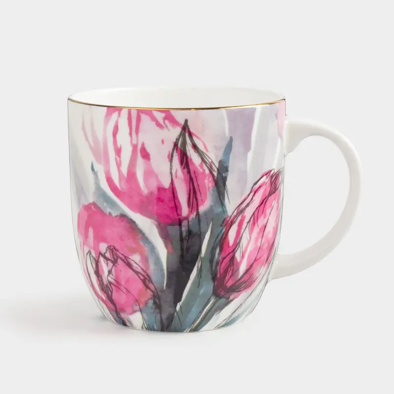 Кружка, 370 мл, фарфор F, с золотистым кантом, Тюльпаны, Tulip garden ,image-0