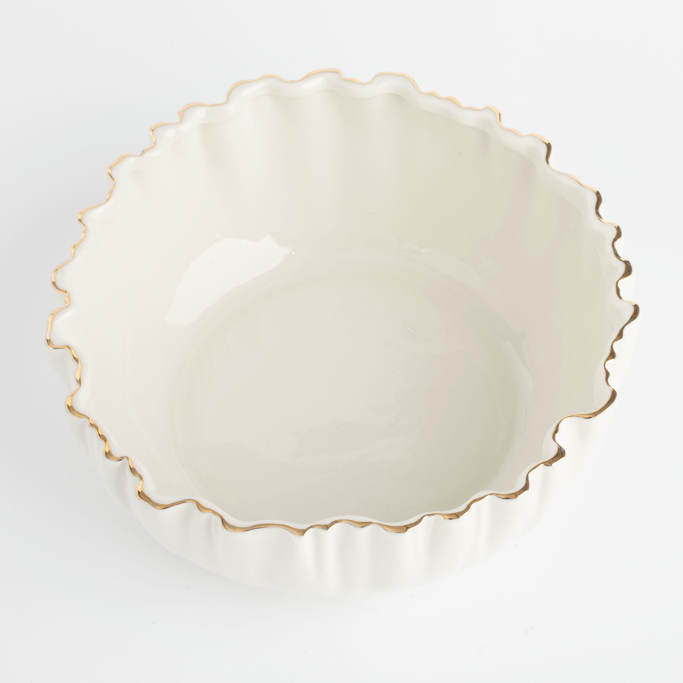 Салатник, 20х8 см, 1,3 л, фарфор P, с золотистым кантом, Мятый эффект, Crumple gold, image-3