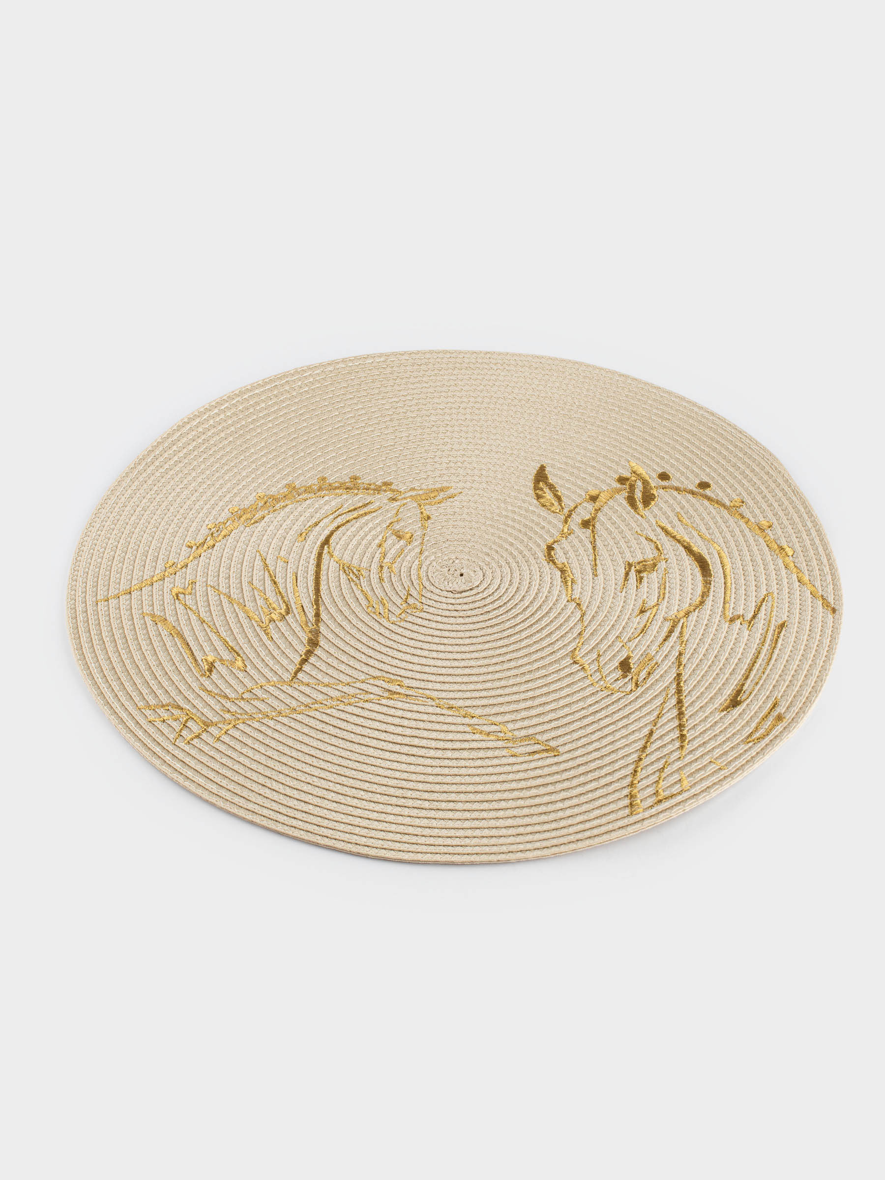 Салфетка под приборы, 38 см, полиэстер, круглая, молочная, Лошади, Circle embroidery, image-5