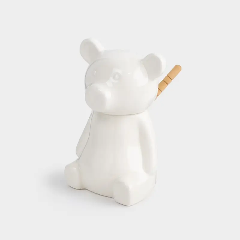 Банка для меда, 250 мл, с ложкой, фарфор P/бамбук, Медведь, Bear Meni ,image-0