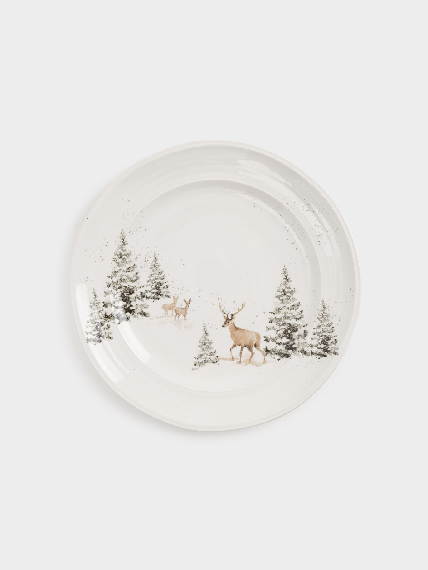 Тарелка обеденная, 27 см, керамика, белая, Олени в снежном лесу, Woodland story, image-0