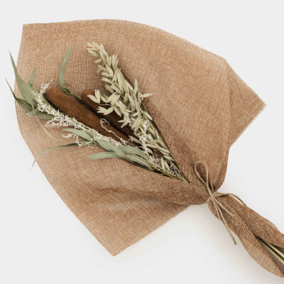 Букет декоративный, 54 см, в мешковине, сухоцветы, Колосья, Dried flower